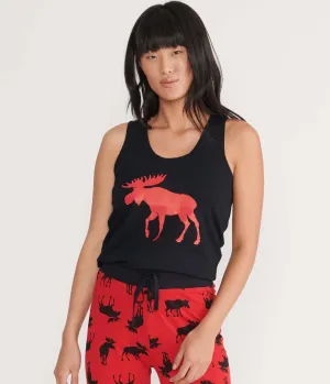 Little Blue House Moose on Red Women's Pajama Tank