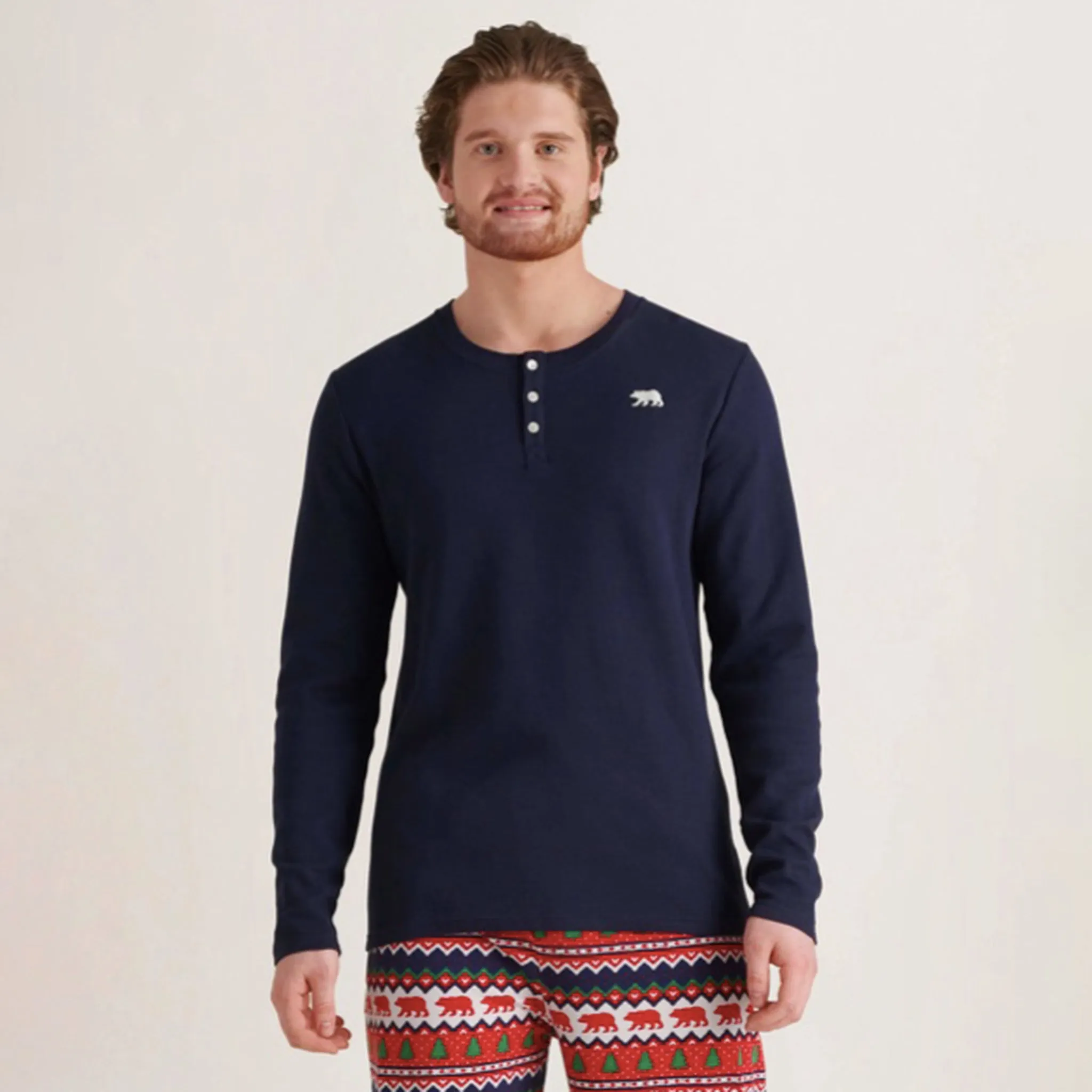 Little Blue House Polar Bear Men's Waffle Henley