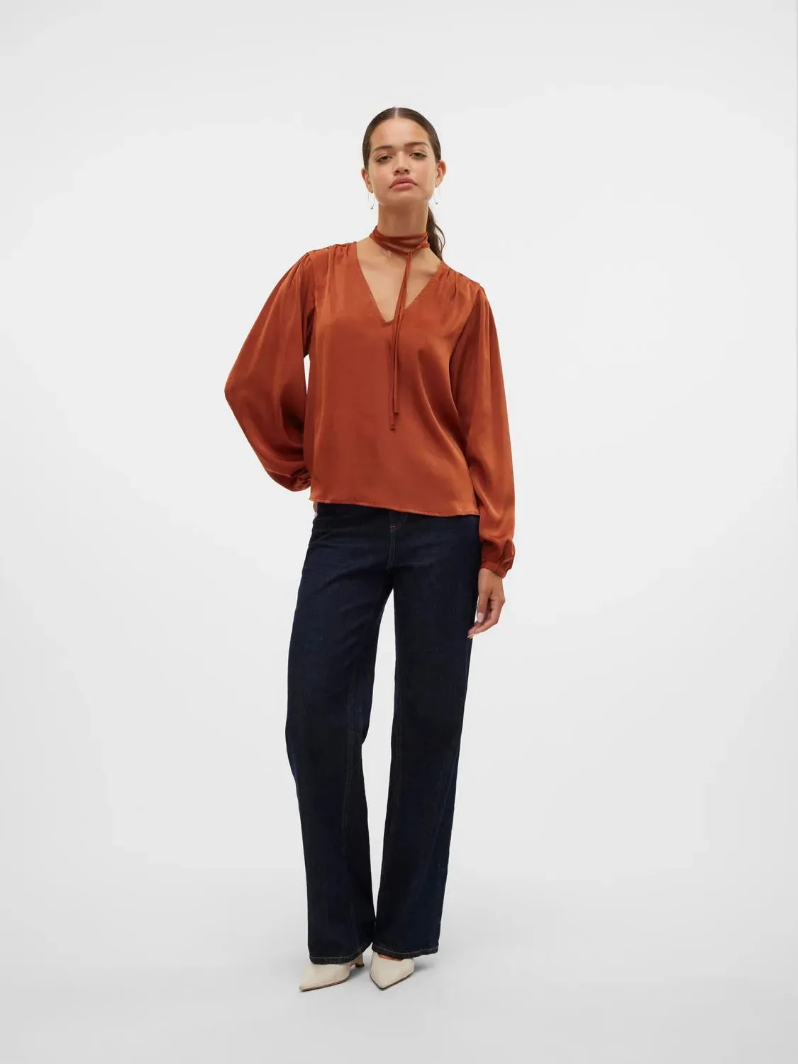 Mae Silver Grey Tie Neck Satin Blouse