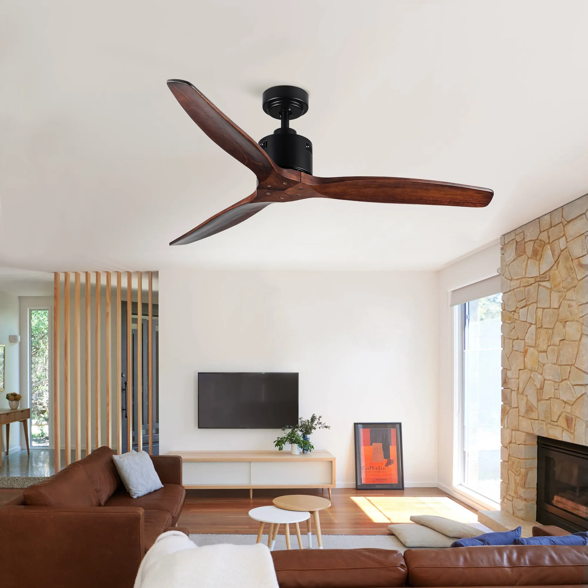 Misty Valley 52in. Modern Antique Brown Reversible Ceiling Fan without Light,Remote Control Included