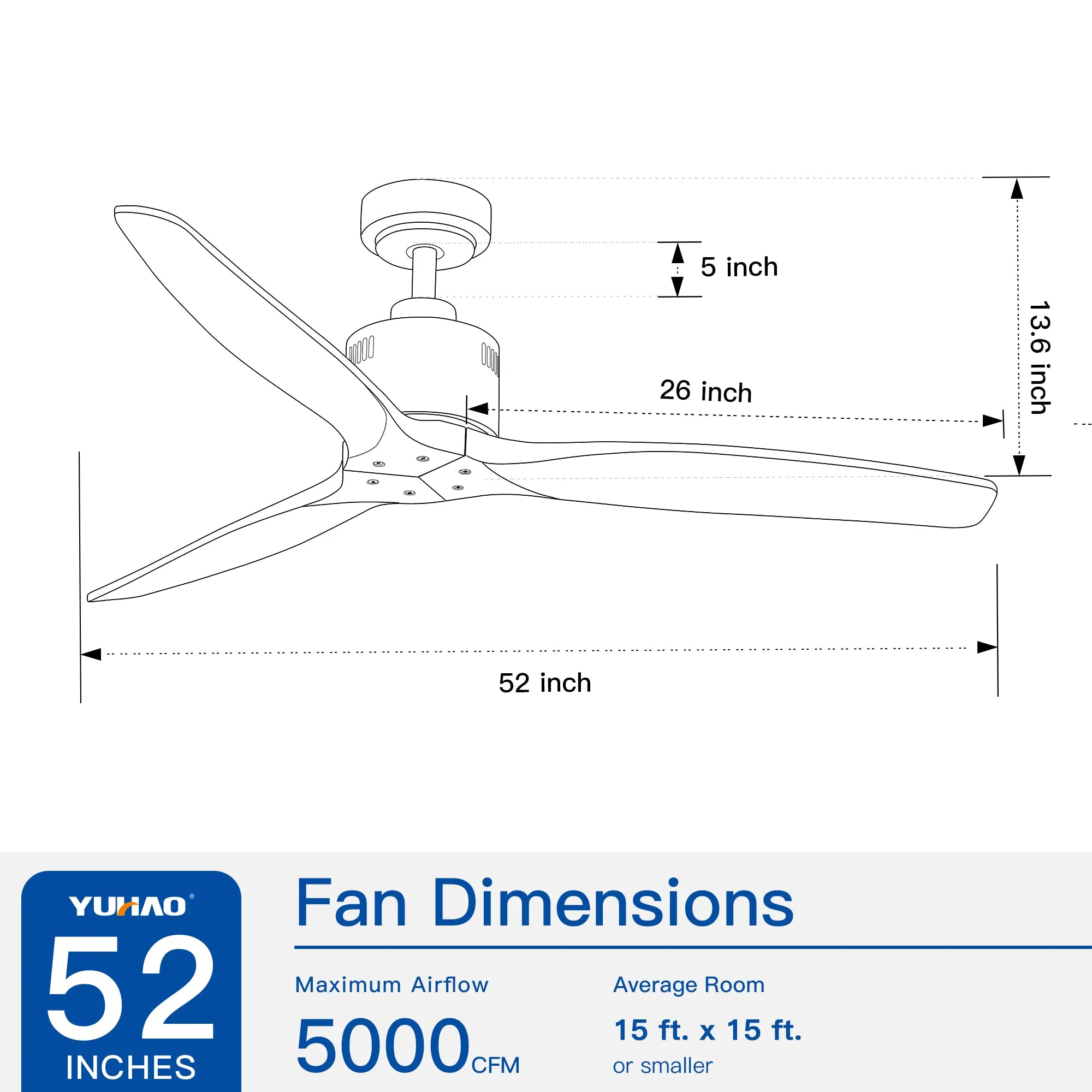 Misty Valley 52in. Modern Antique Brown Reversible Ceiling Fan without Light,Remote Control Included