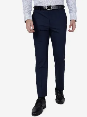 Navy Blue Solid Slim Fit Formal Trouser | Metal