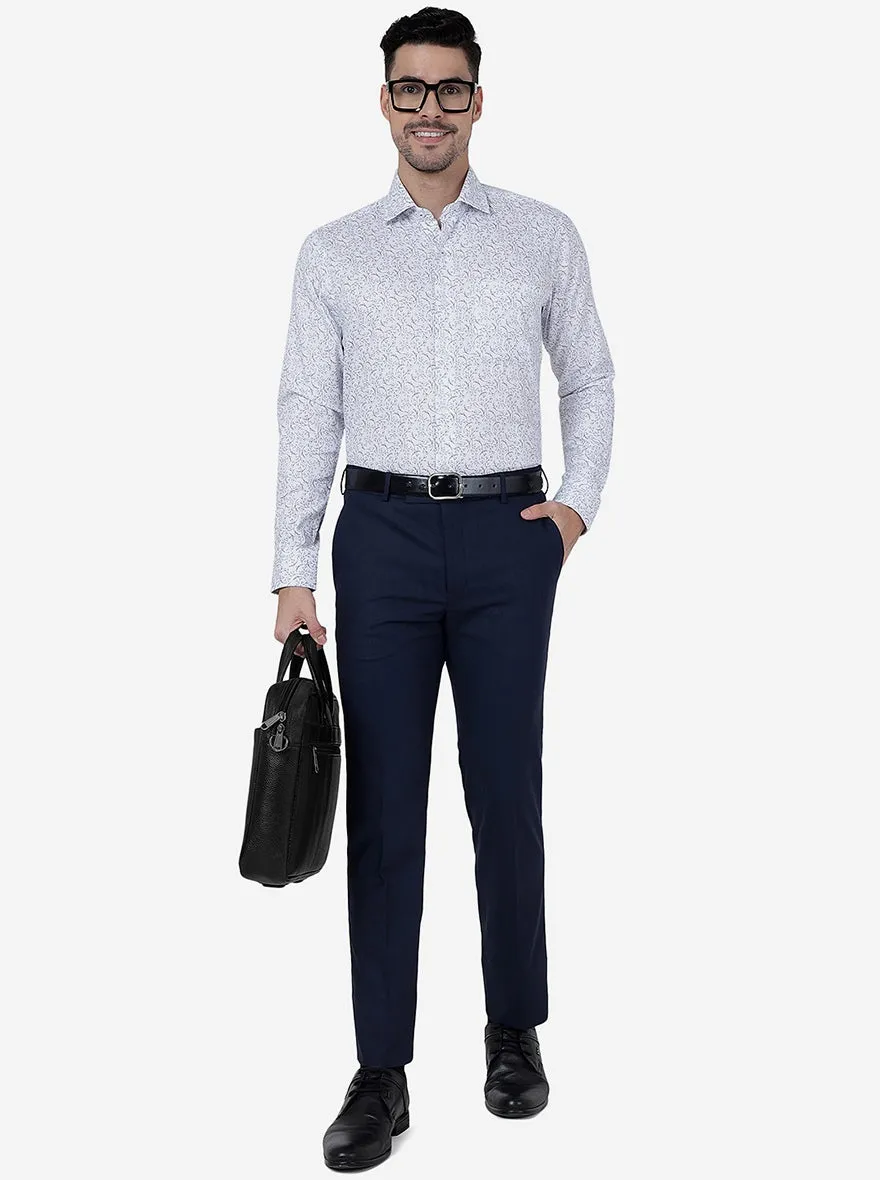 Navy Blue Solid Slim Fit Formal Trouser | Metal