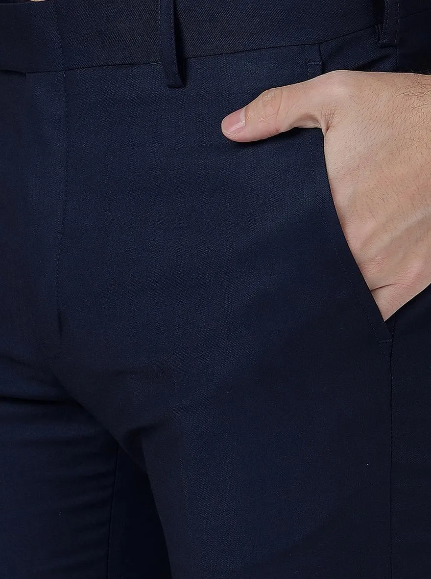 Navy Blue Solid Slim Fit Formal Trouser | Metal
