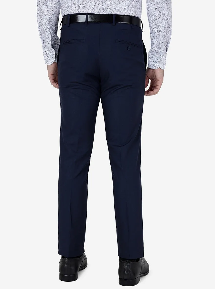 Navy Blue Solid Slim Fit Formal Trouser | Metal