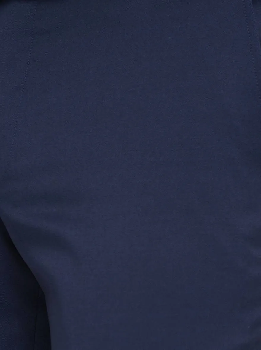 Navy Blue Solid Super Slim Fit Formal Trouser | JadeBlue