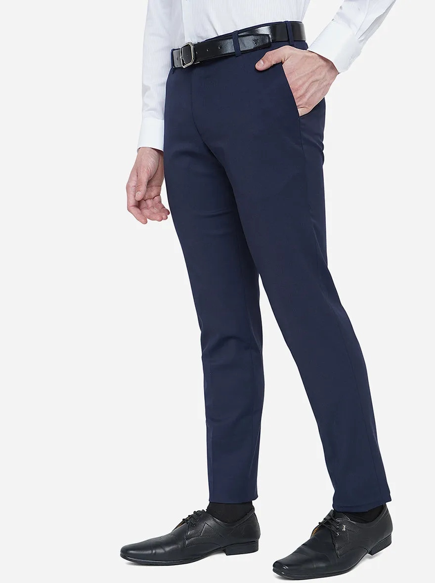 Navy Blue Solid Super Slim Fit Formal Trouser | JadeBlue