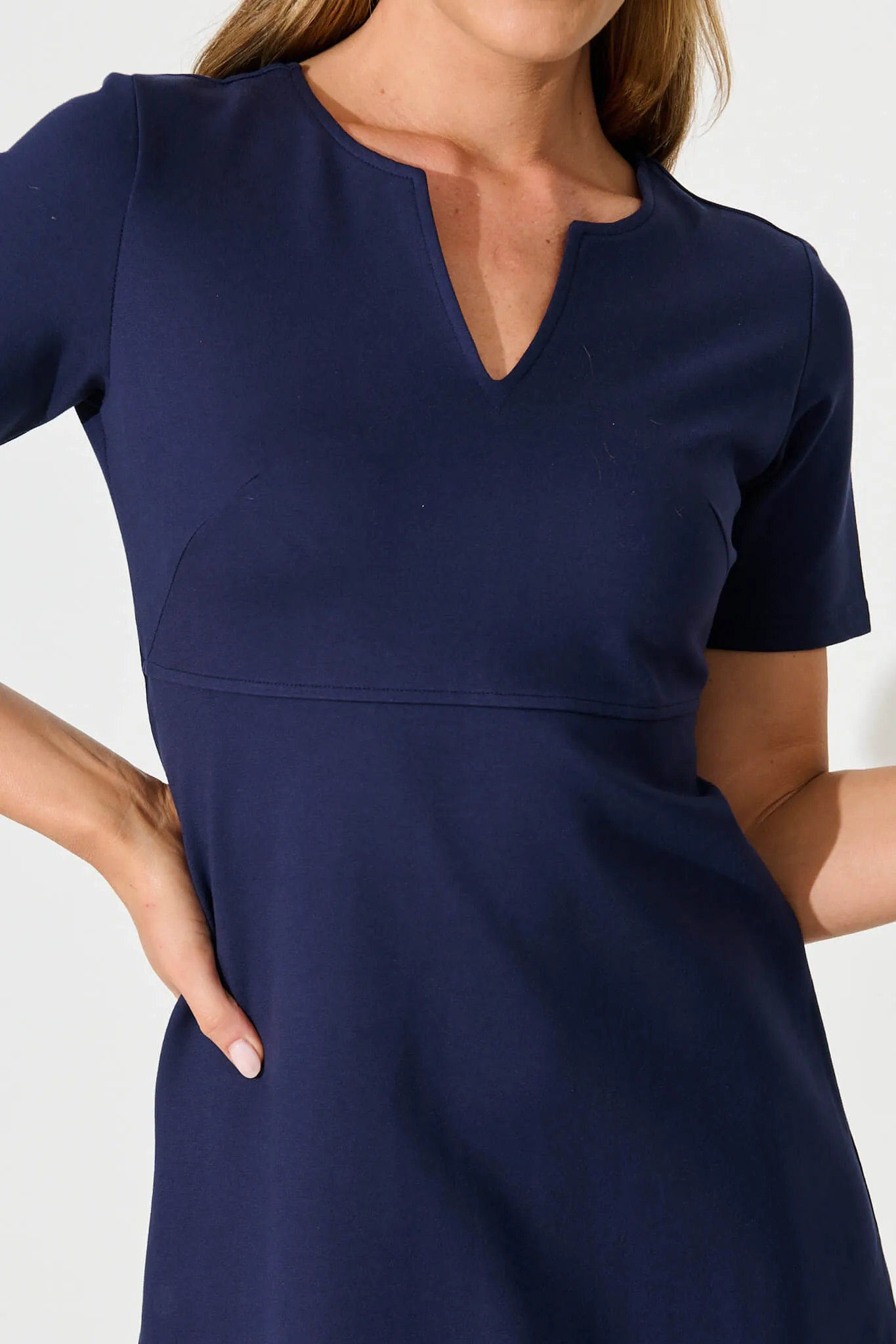 Navy V-neck Stretch Dress