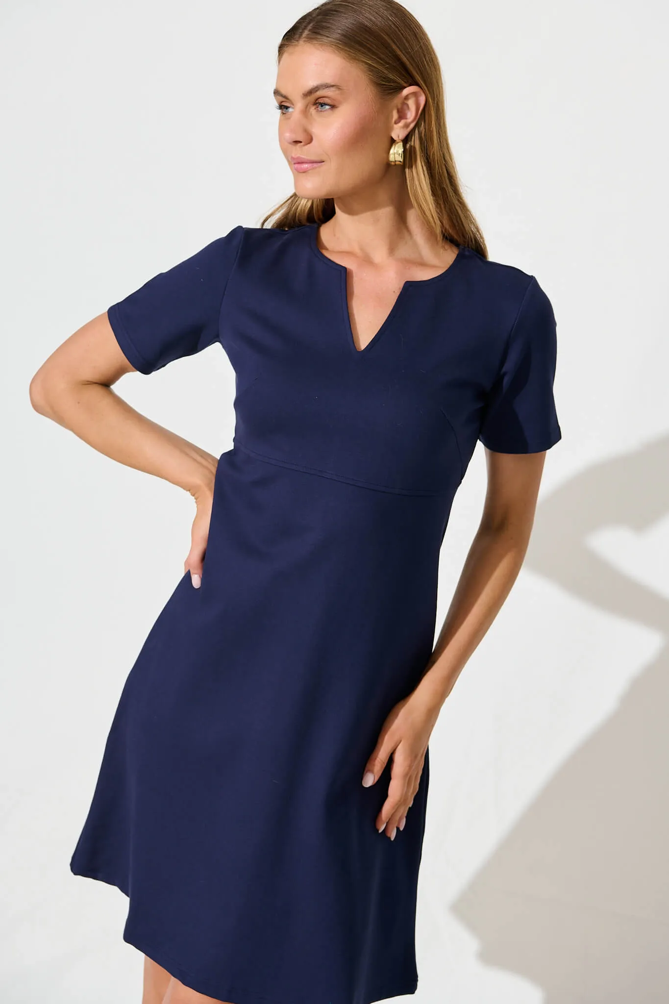 Navy V-neck Stretch Dress