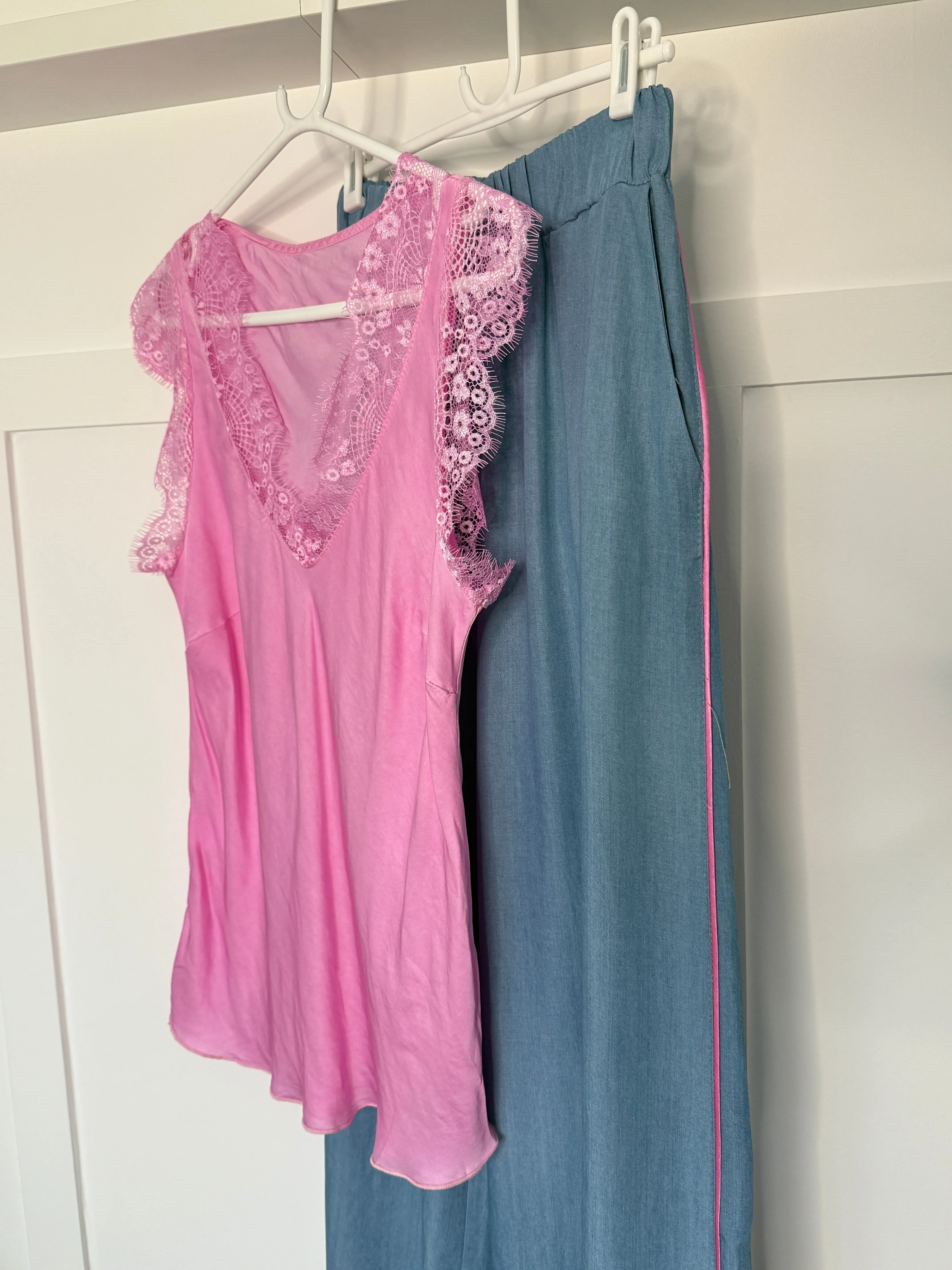 Neon Lime Satin/Lace V Neck Top