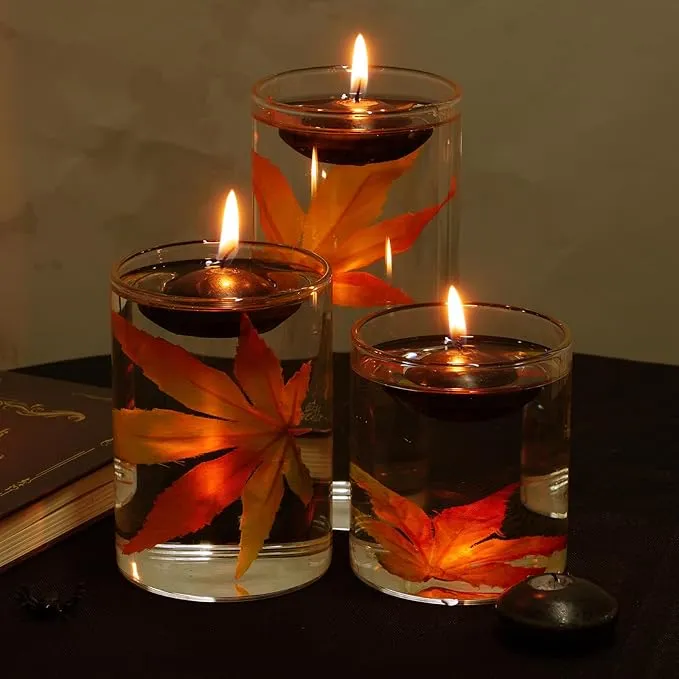 New 20 Pcs Floating Candles Centerpieces, 1.5 Inch Unscented Floating Candles Small Decoration, Floating Candles Vases for Valentine's Day, Thanksgiving, Wedding (Black)