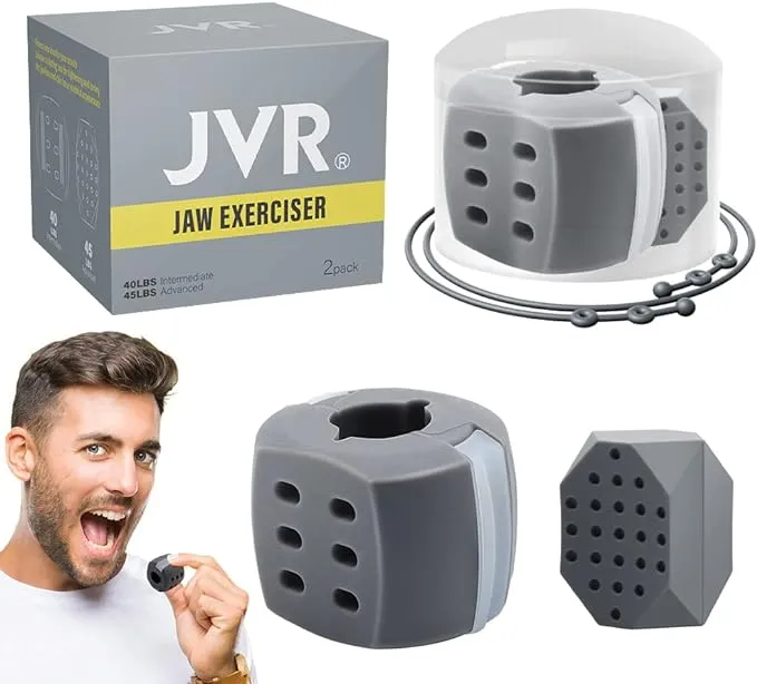 New Jaw Exerciser -JVR Jaw, Face, and Neck Exerciser 2PCS- Double Chin Reducer for Perfect Jawline Shape, Neck Toning, Decreasing Fat Jawline Exerciser- Food-Grade Silicone Jaw Workout