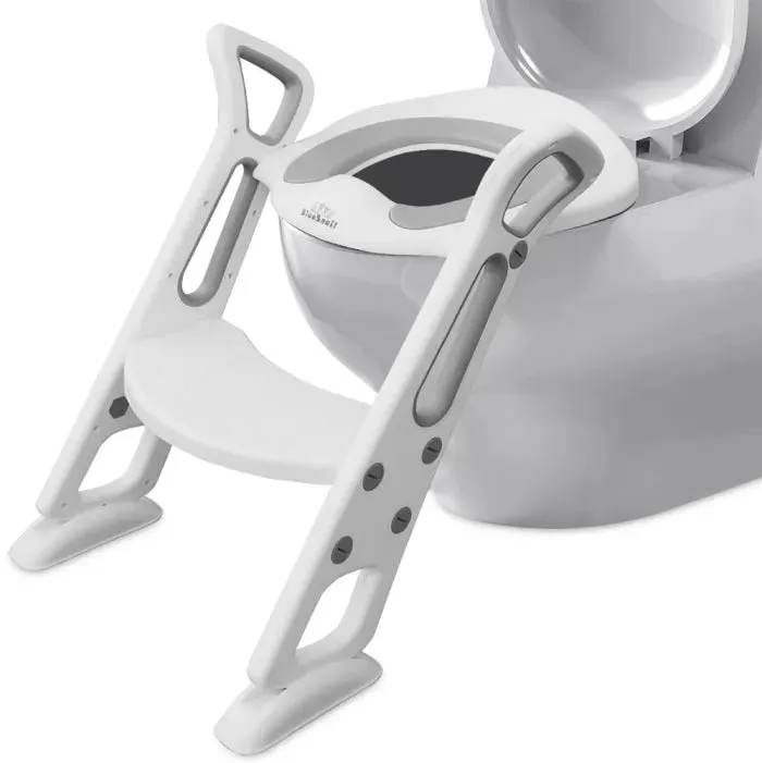 New Potty Training Toilet Seat with Step Stool Ladder for Kids and Toddler, Sturdy Potty With Ladder For Boys and Girls by BlueSnail White & Grey!