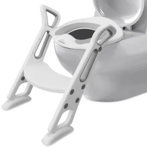 New Potty Training Toilet Seat with Step Stool Ladder for Kids and Toddler, Sturdy Potty With Ladder For Boys and Girls by BlueSnail White & Grey!