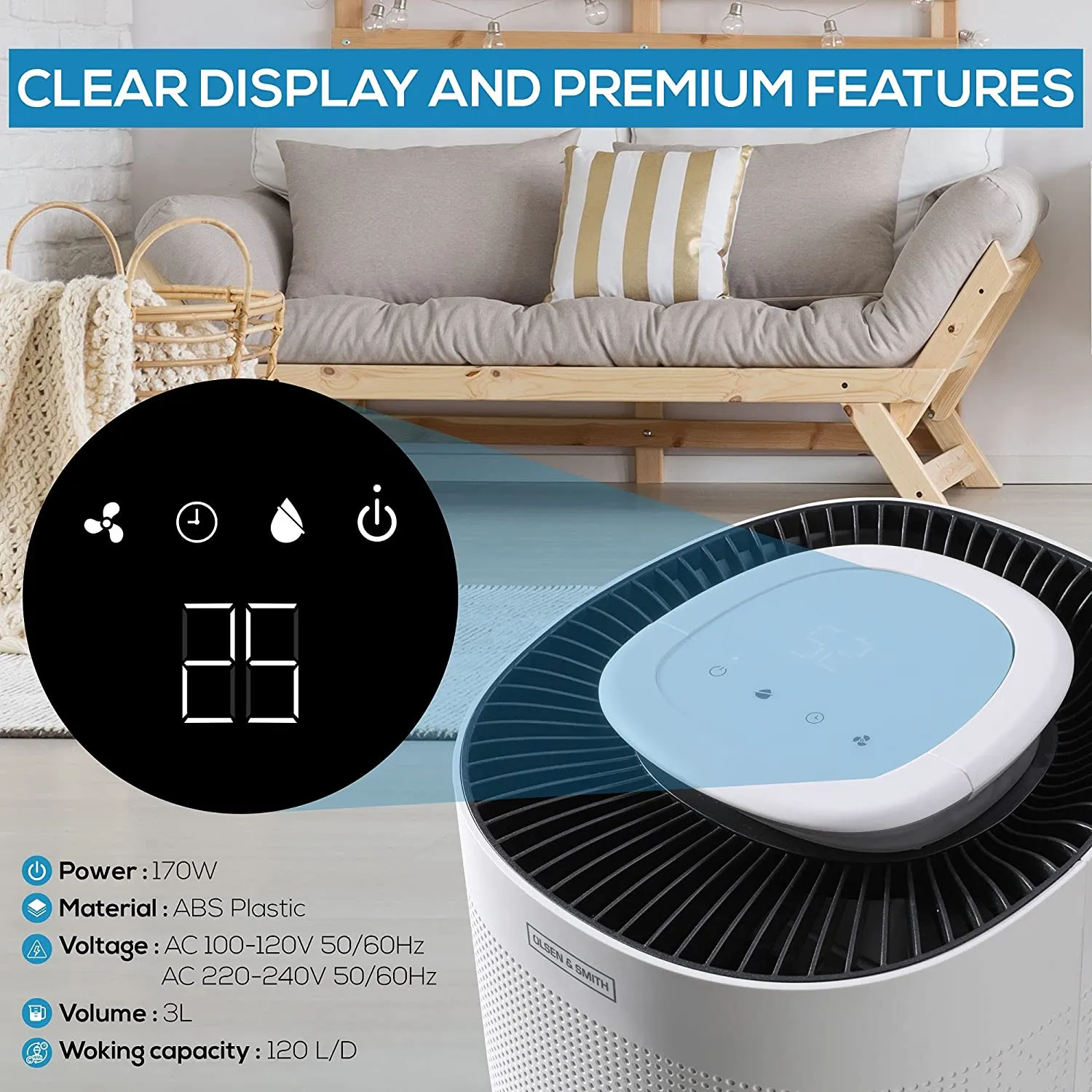 Olsen & Smith 12L/Day Portable Electric Dehumidifier for Home Damp Bedroom Kitchen Bathroom Garage Basement with Auto Humidity Control Settings, Ultra-Quiet Sleep Mode, Child Lock, Auto-Defrost,  3L Tank, 2m Drain Hose & much more