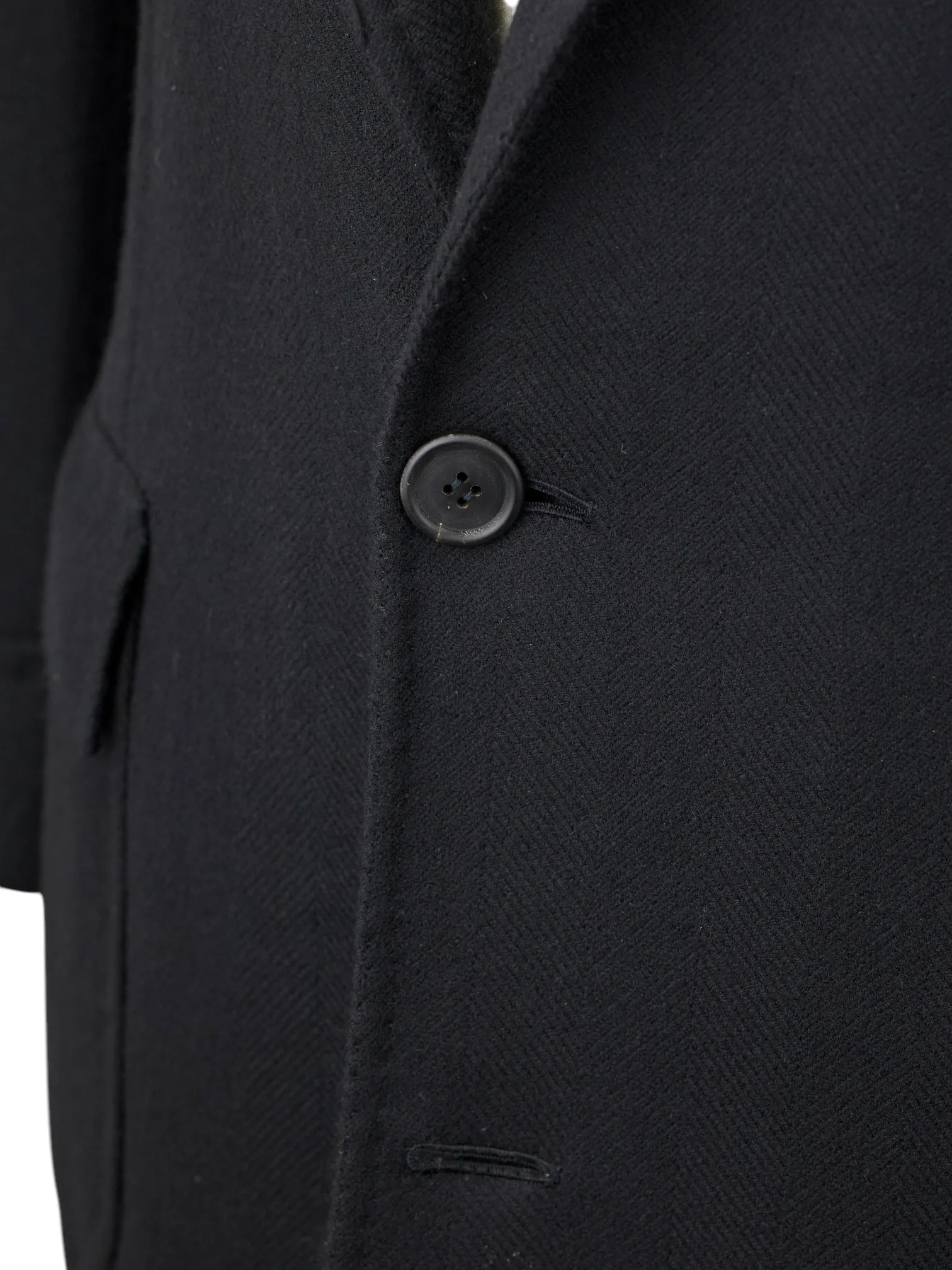 Orazio Luciano Black Virgin-Wool Herringbone Polocoat
