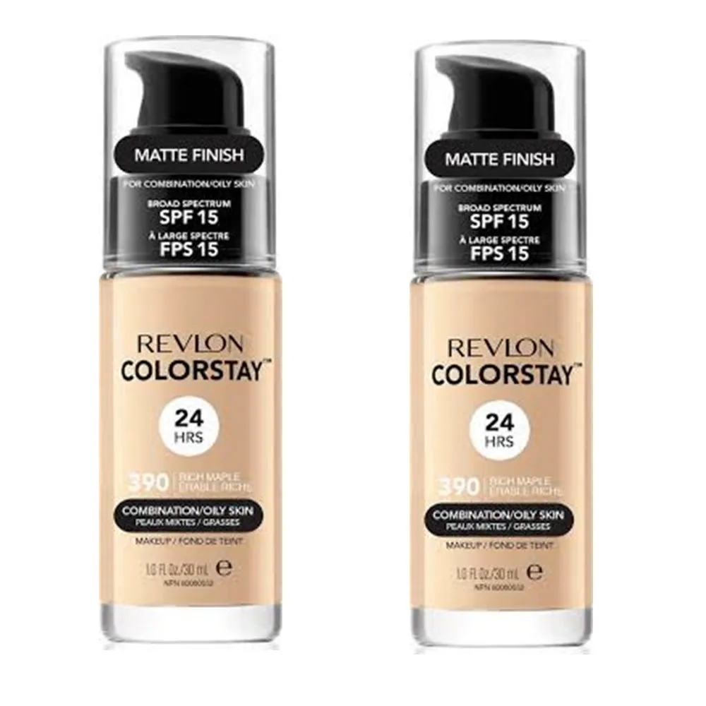 Pack of 2 Revlon Colorstay Combination/Oily Makeup, Matte Finish, Rich Maple 390