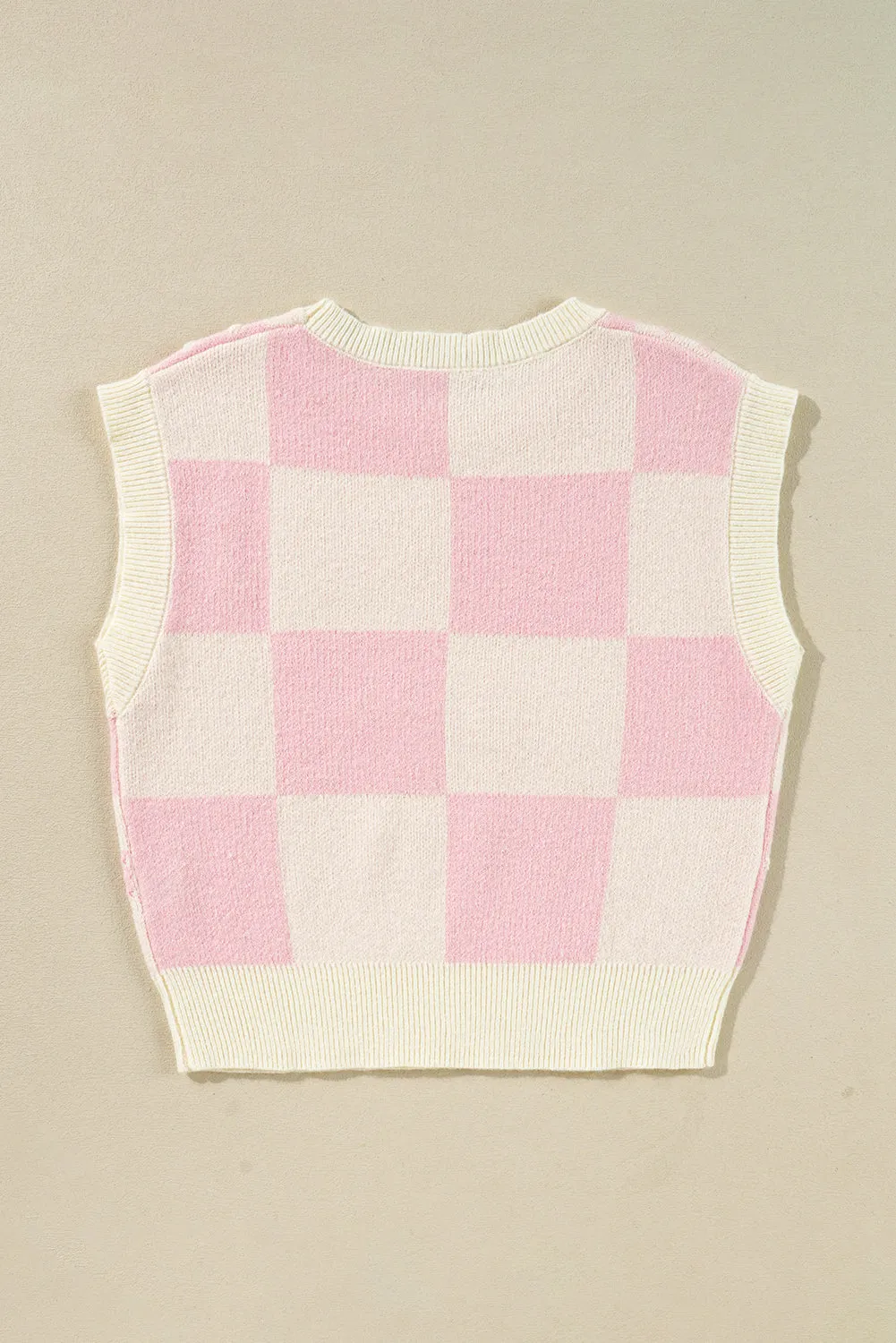 Pink Preppy Bow Detail Checkered Sweater Vest