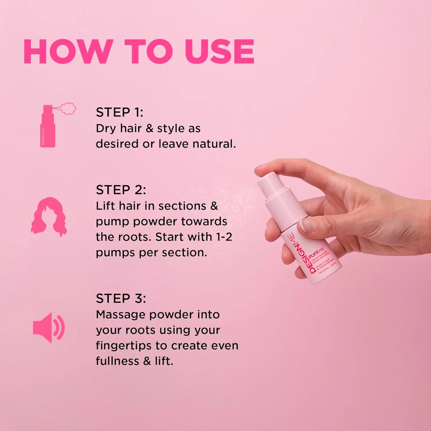 PUFF.ME Volumizing Powder by DESIGNME | Hair Powder Volumizer for Hair | Root Lifting Hair Texture Powder for Straight, Curly, or Wavy Hair | Talc Free Hair Powder for Women, (0.32 Oz)