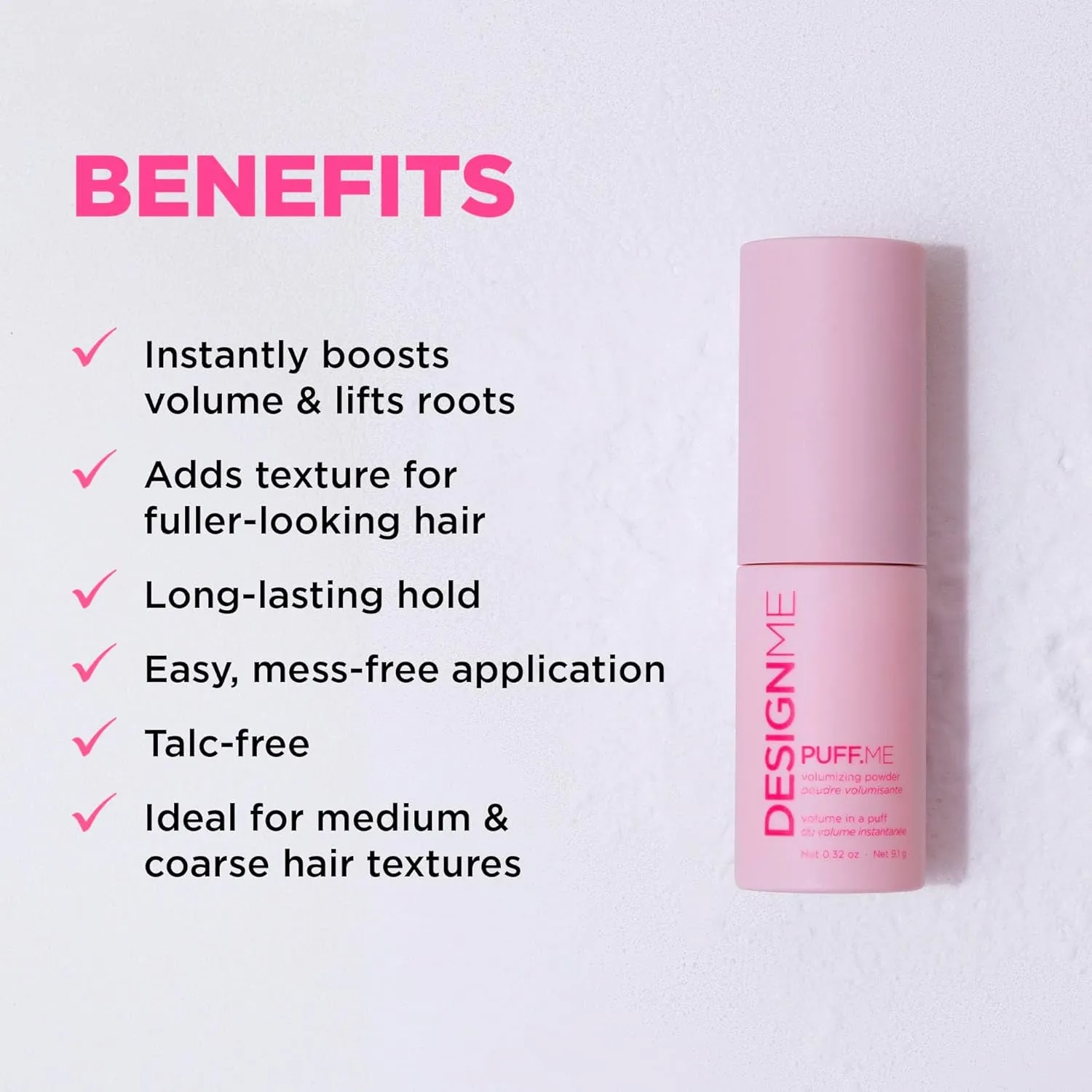 PUFF.ME Volumizing Powder by DESIGNME | Hair Powder Volumizer for Hair | Root Lifting Hair Texture Powder for Straight, Curly, or Wavy Hair | Talc Free Hair Powder for Women, (0.32 Oz)