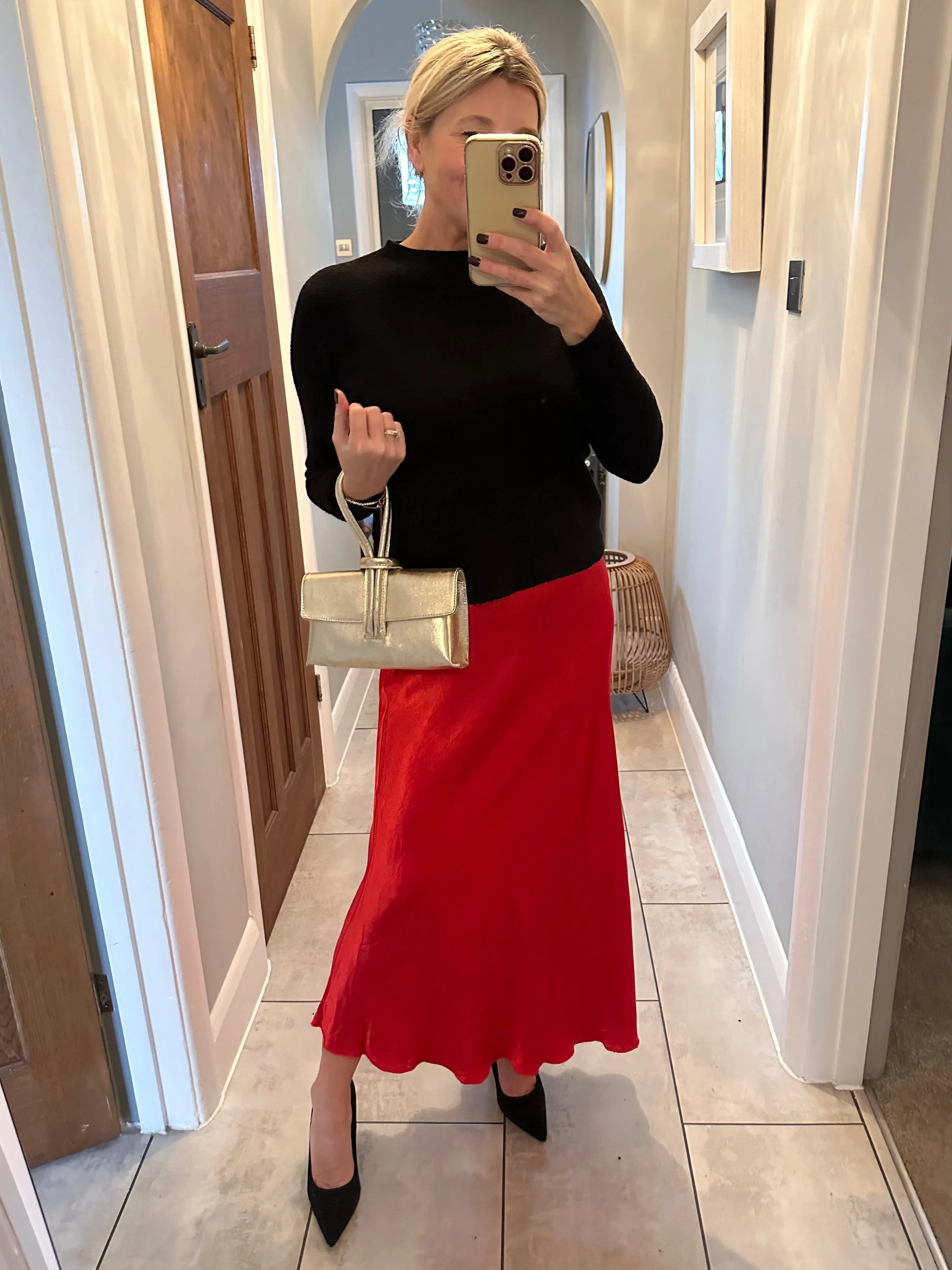 Red Satin Slip Skirt