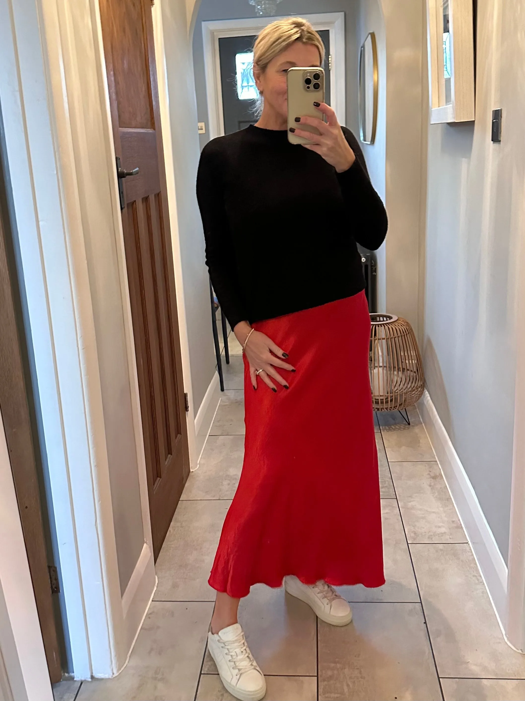 Red Satin Slip Skirt