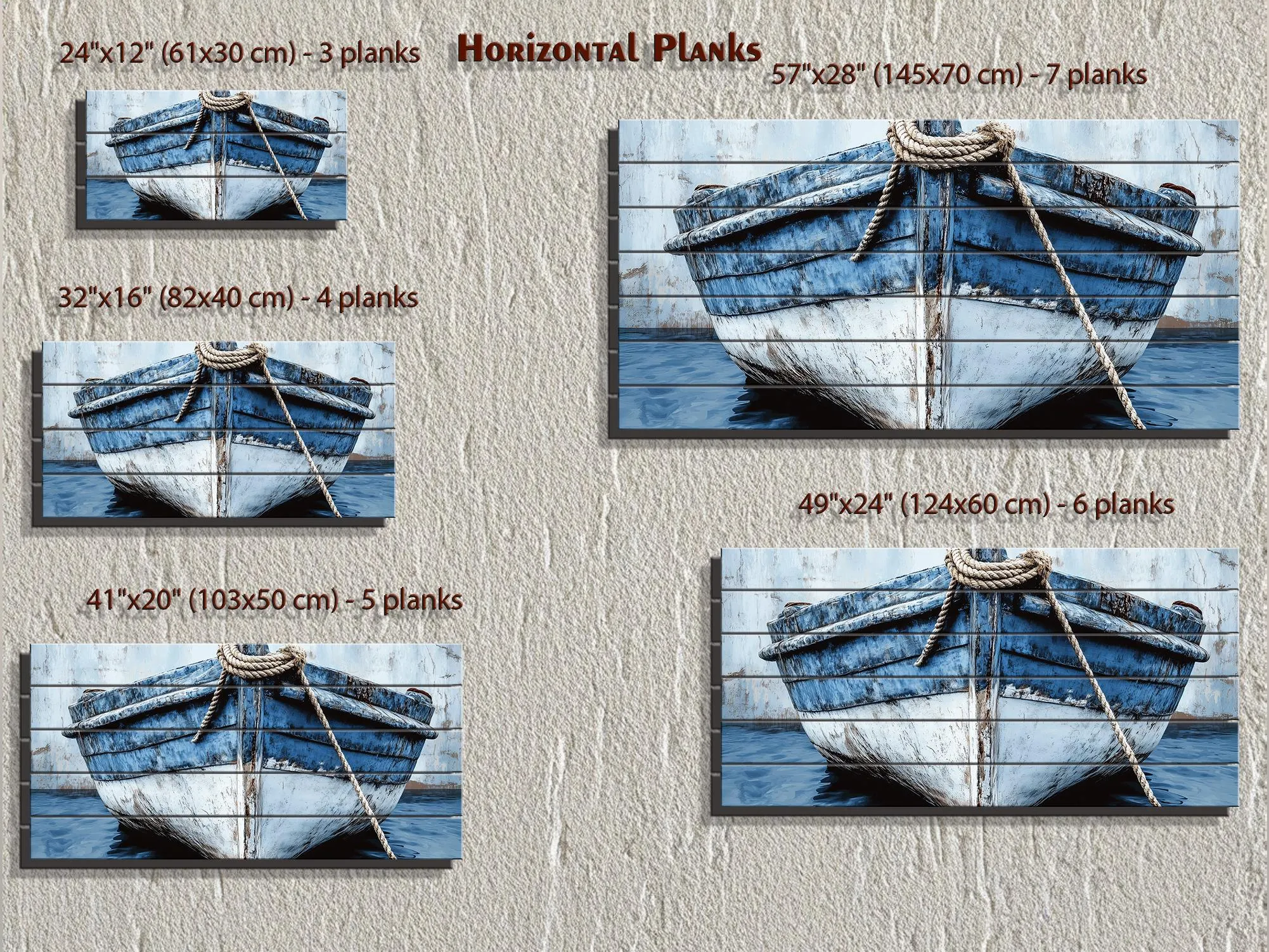 Rustic Blue Boat Close Up Coastal Real Wood Wall Art for Beach House