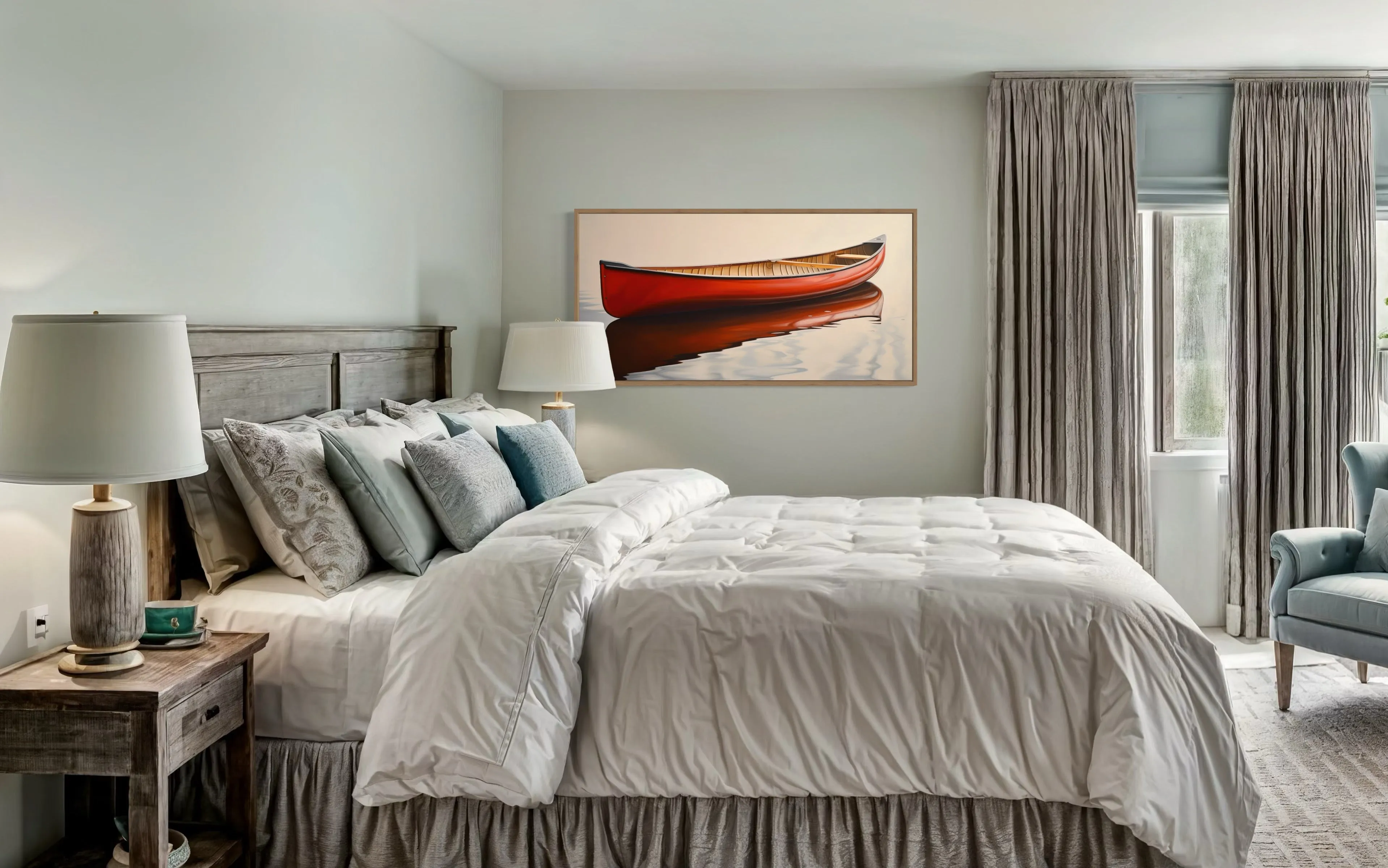 Rustic Old Red Canoe Framed Canvas Wall Art For Cabin Decor