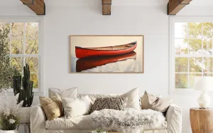 Rustic Old Red Canoe Framed Canvas Wall Art For Cabin Decor