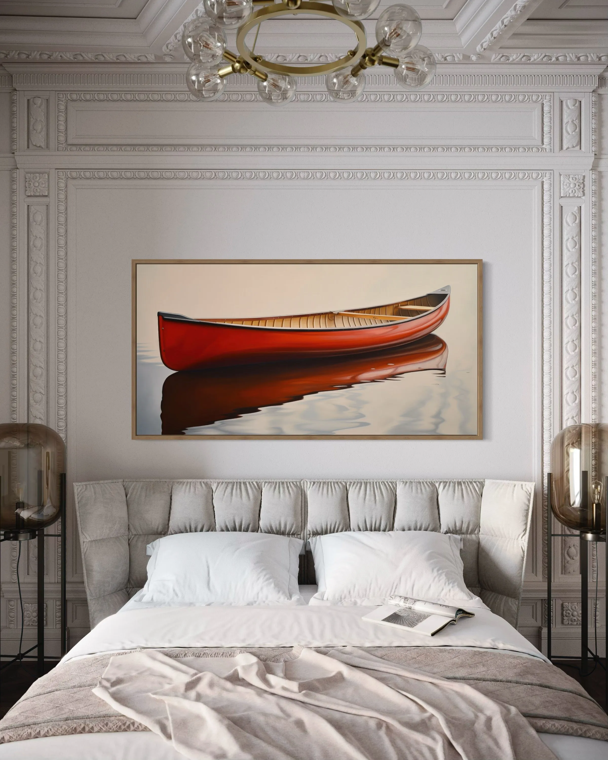 Rustic Old Red Canoe Framed Canvas Wall Art For Cabin Decor