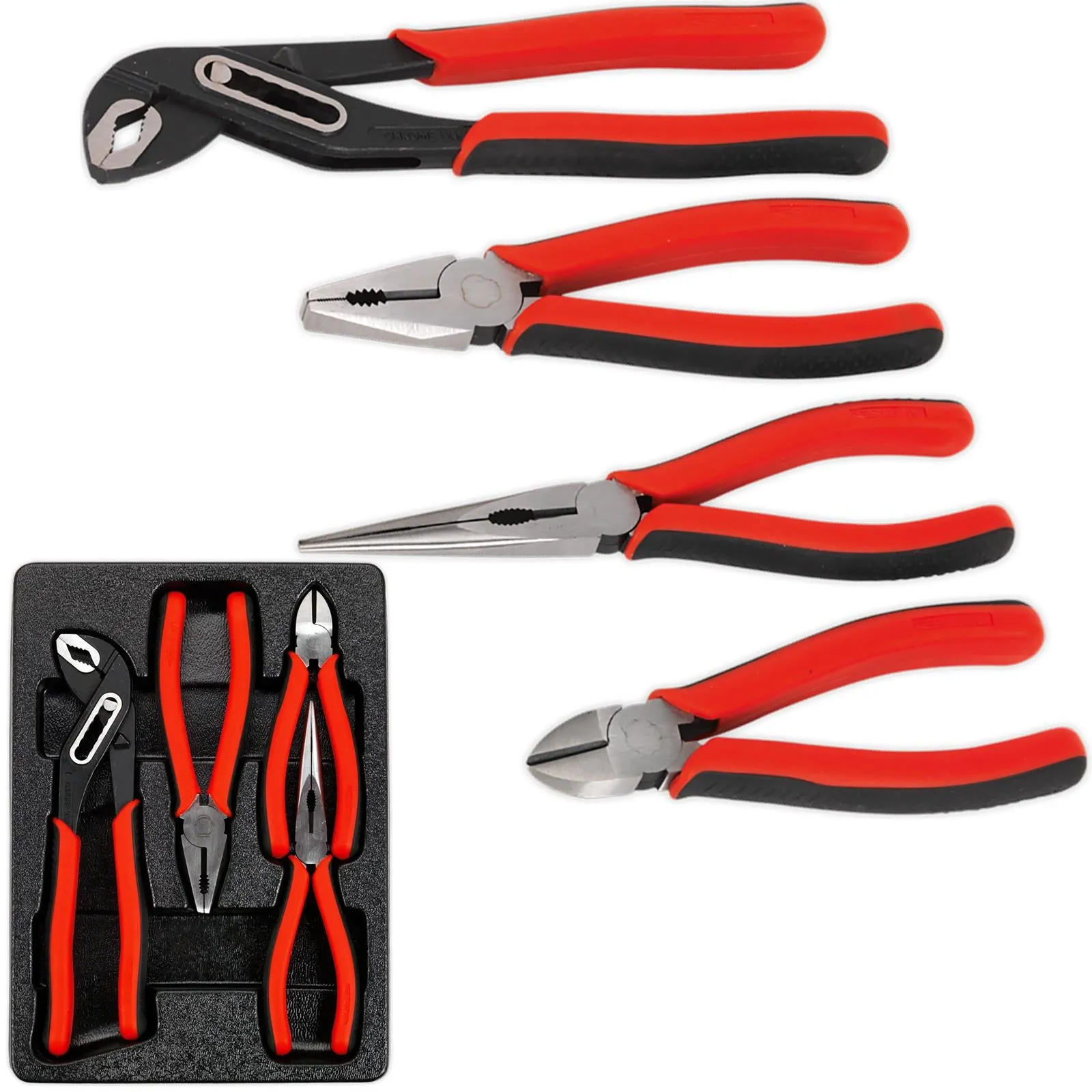 Sealey Premier Pliers Set Combi Water Pump Side Cutting Long Nose Serrated 4pc
