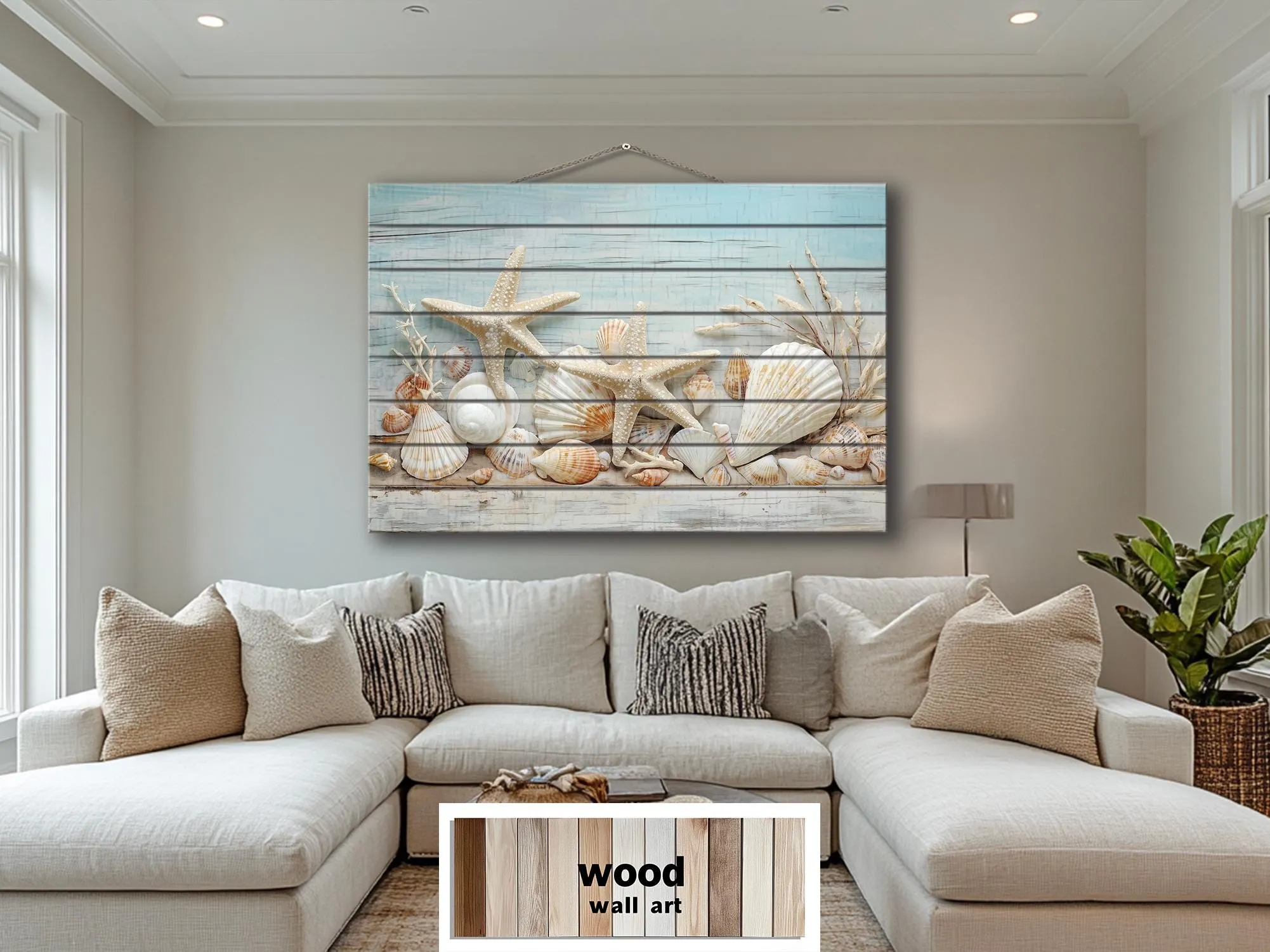 Seashells and Starfish Coastal Wood Wall Art
