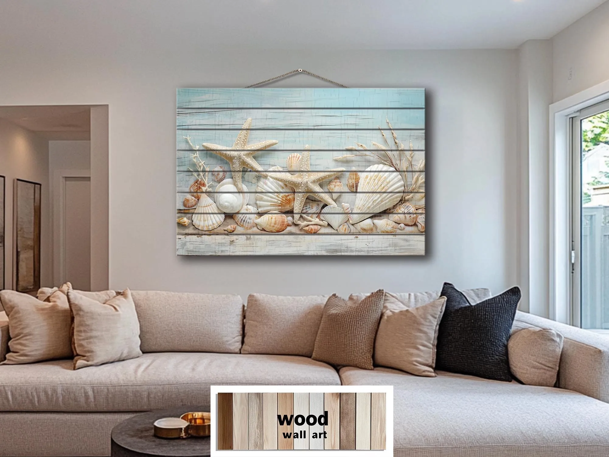 Seashells and Starfish Coastal Wood Wall Art