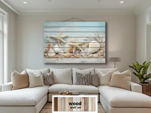 Seashells and Starfish Coastal Wood Wall Art