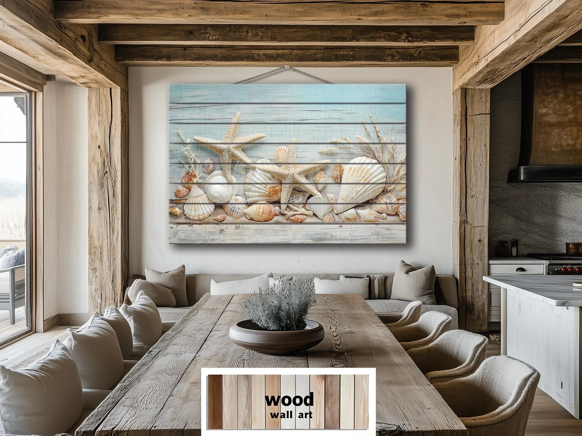 Seashells and Starfish Coastal Wood Wall Art