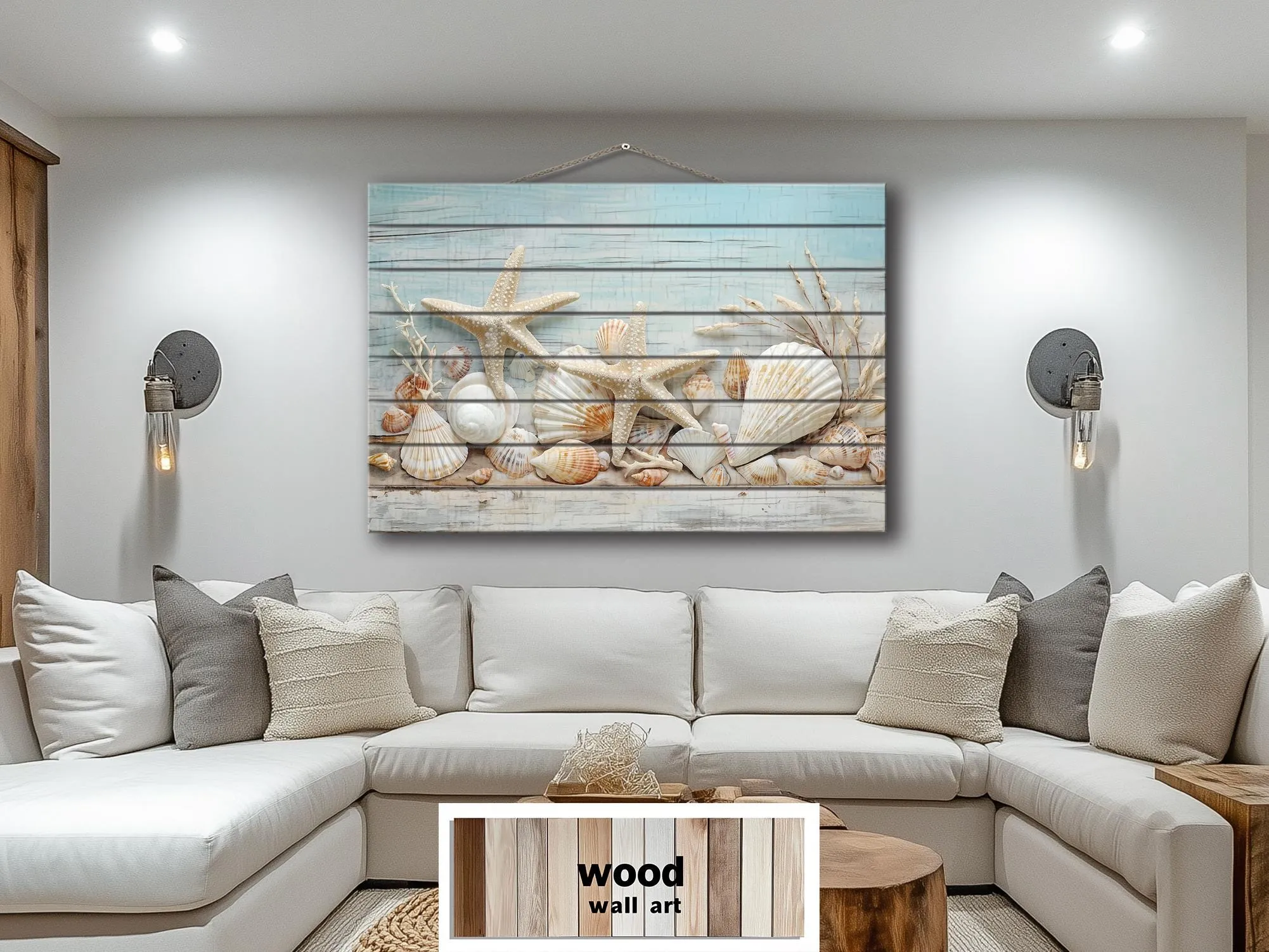 Seashells and Starfish Coastal Wood Wall Art
