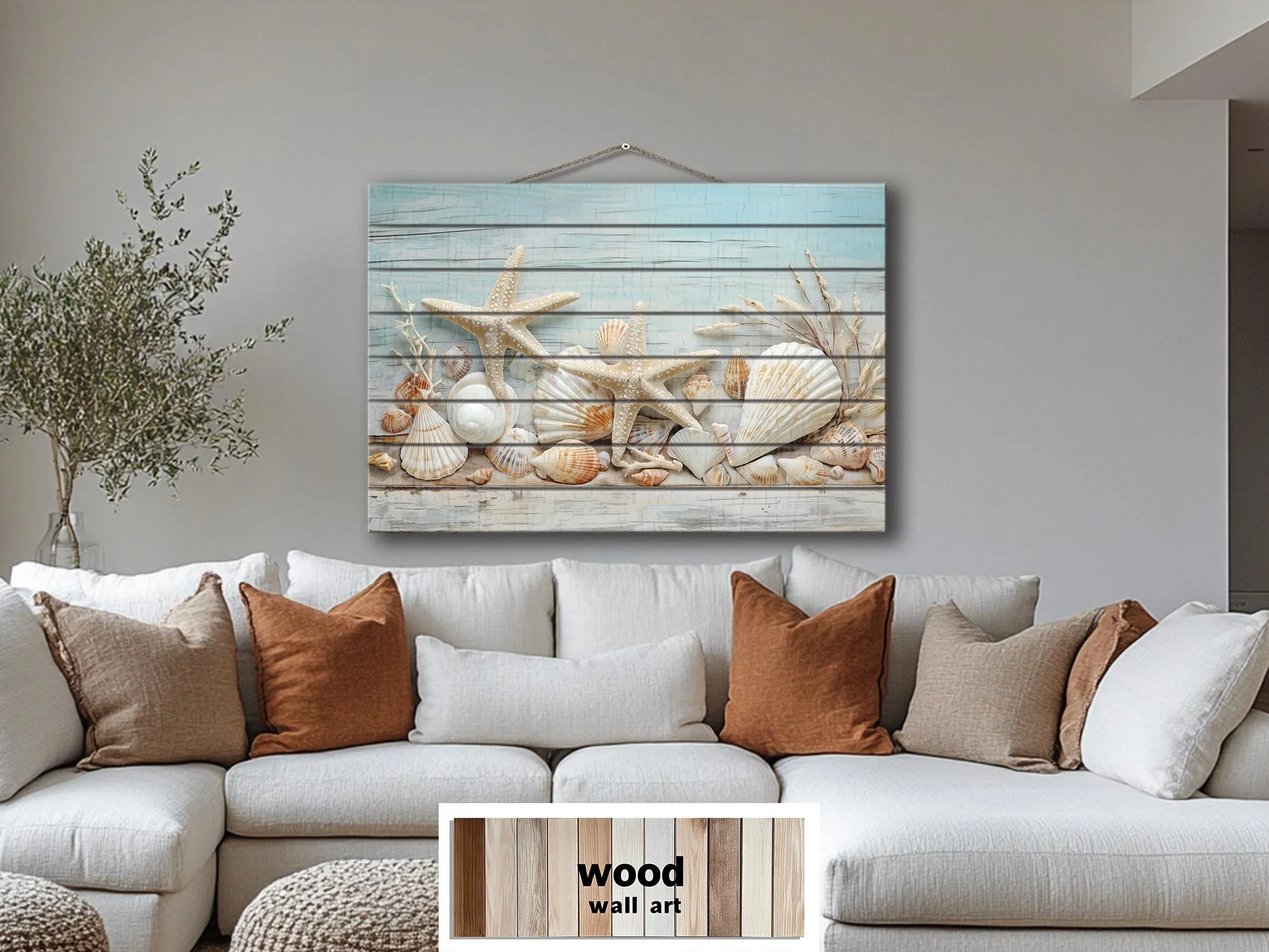 Seashells and Starfish Coastal Wood Wall Art