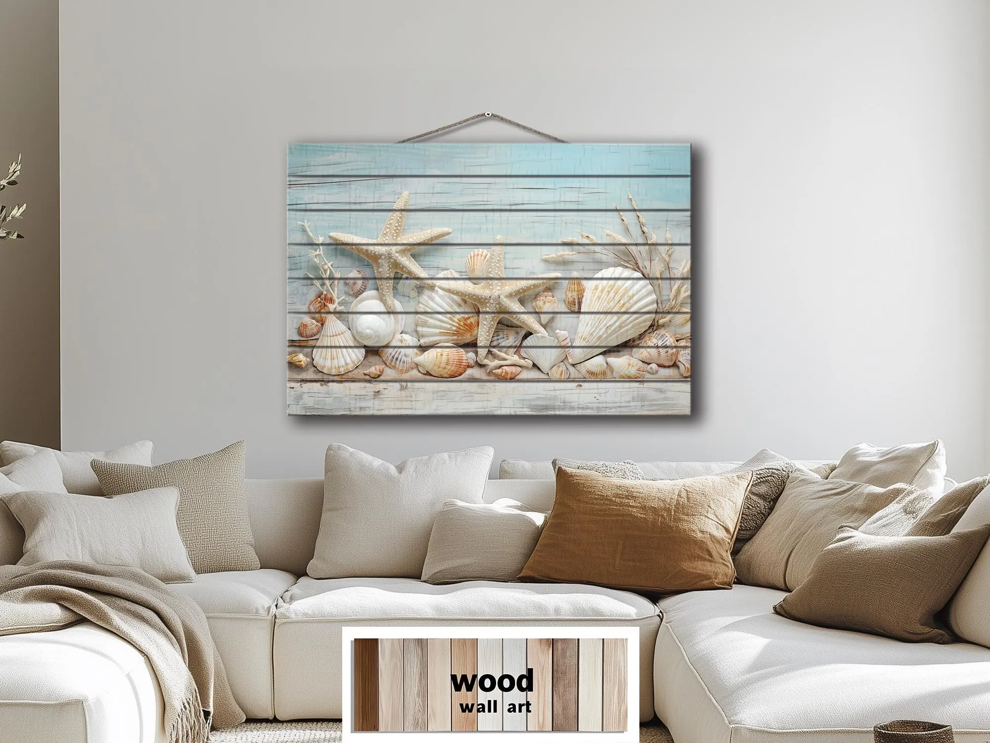 Seashells and Starfish Coastal Wood Wall Art
