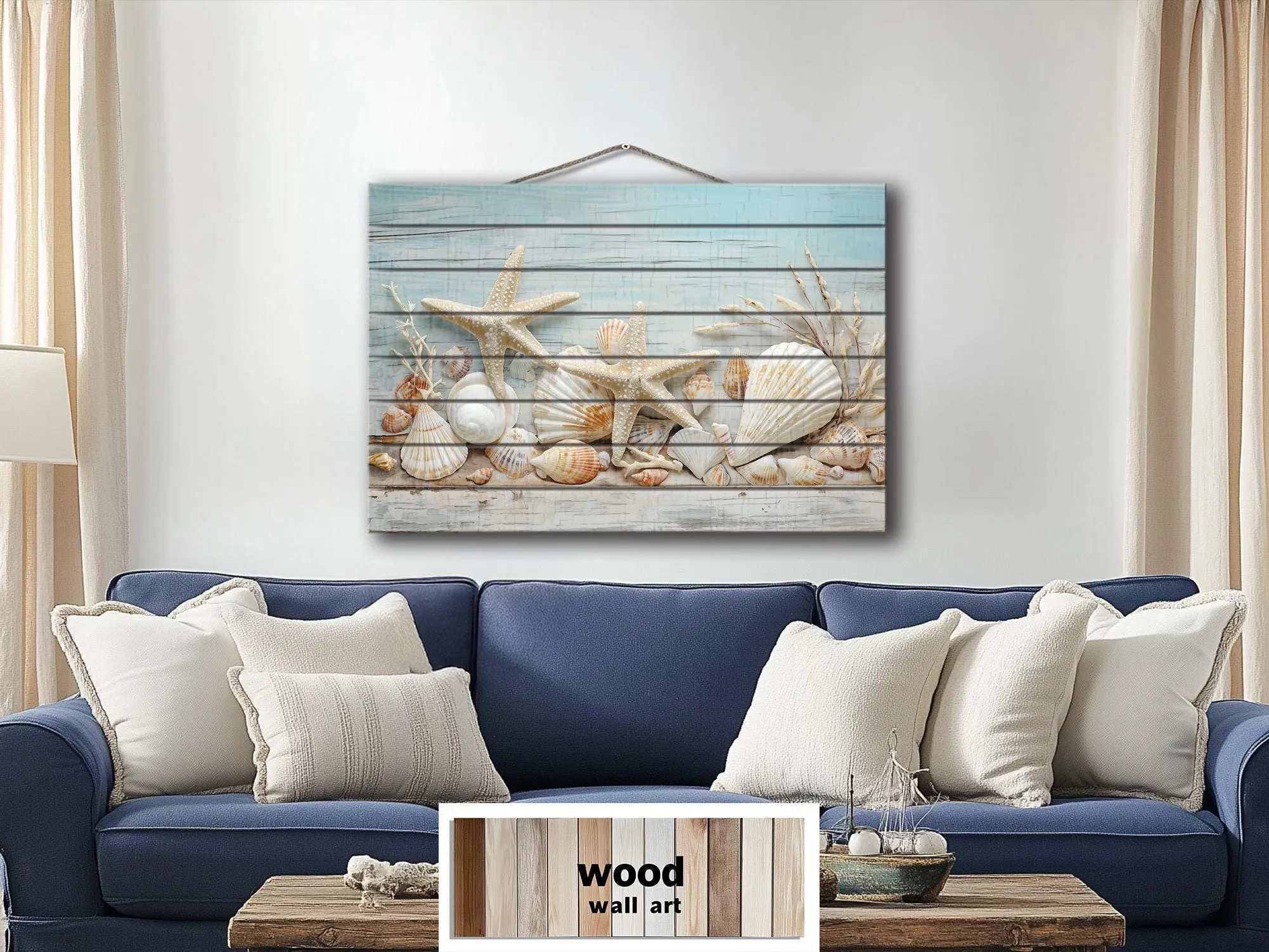 Seashells and Starfish Coastal Wood Wall Art