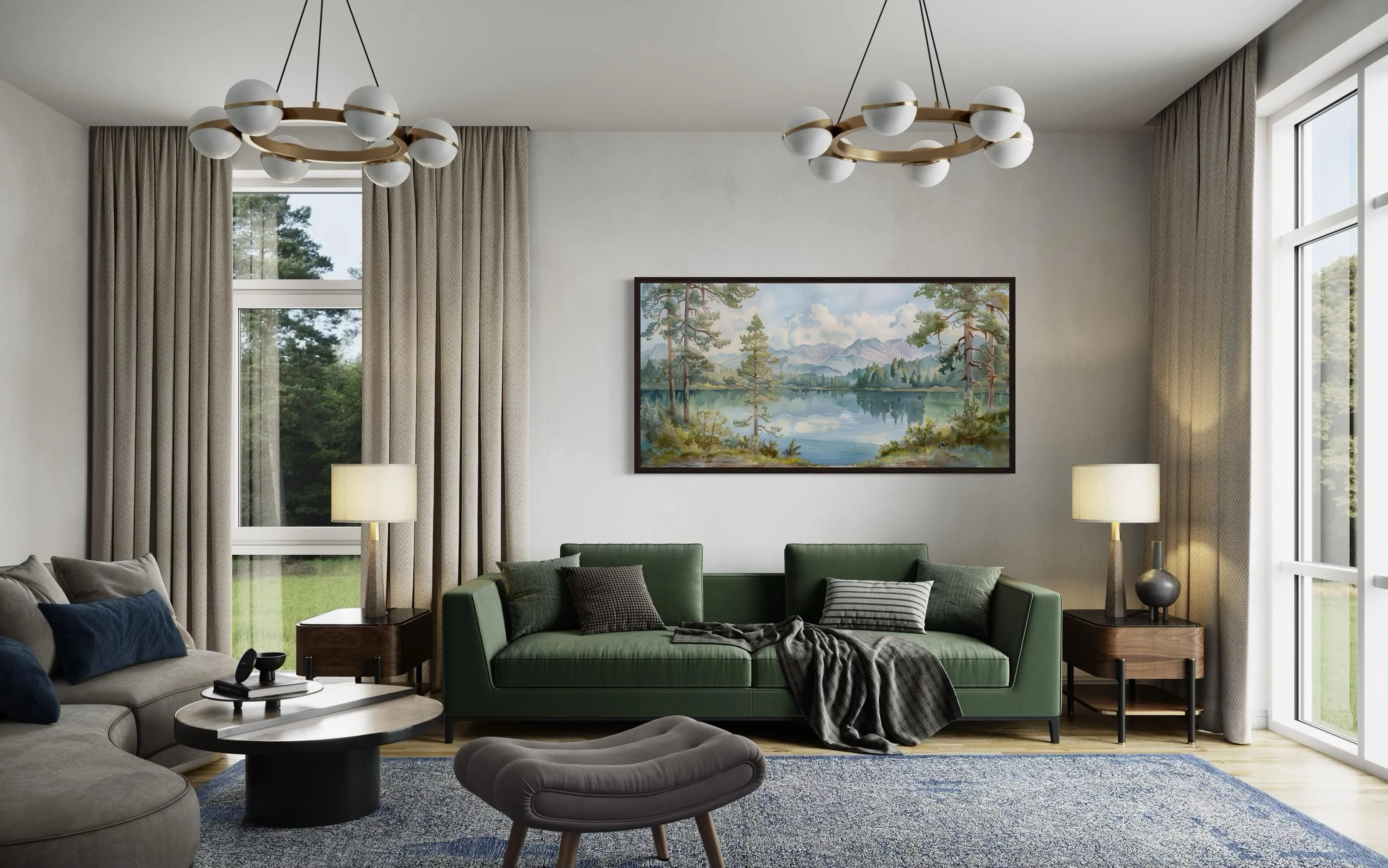 Serene Mountain Lake Landscape Framed Canvas Wall Art