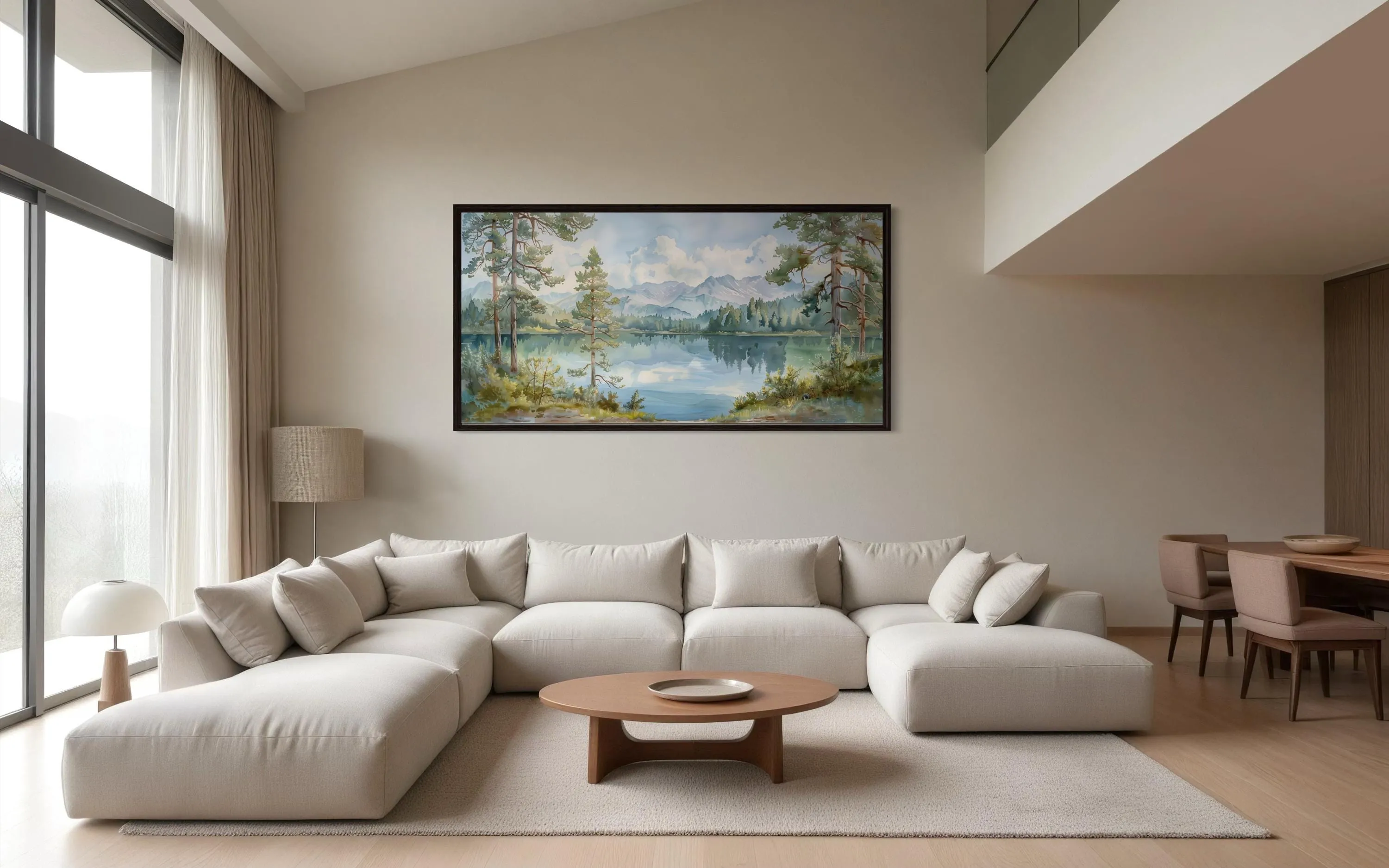 Serene Mountain Lake Landscape Framed Canvas Wall Art