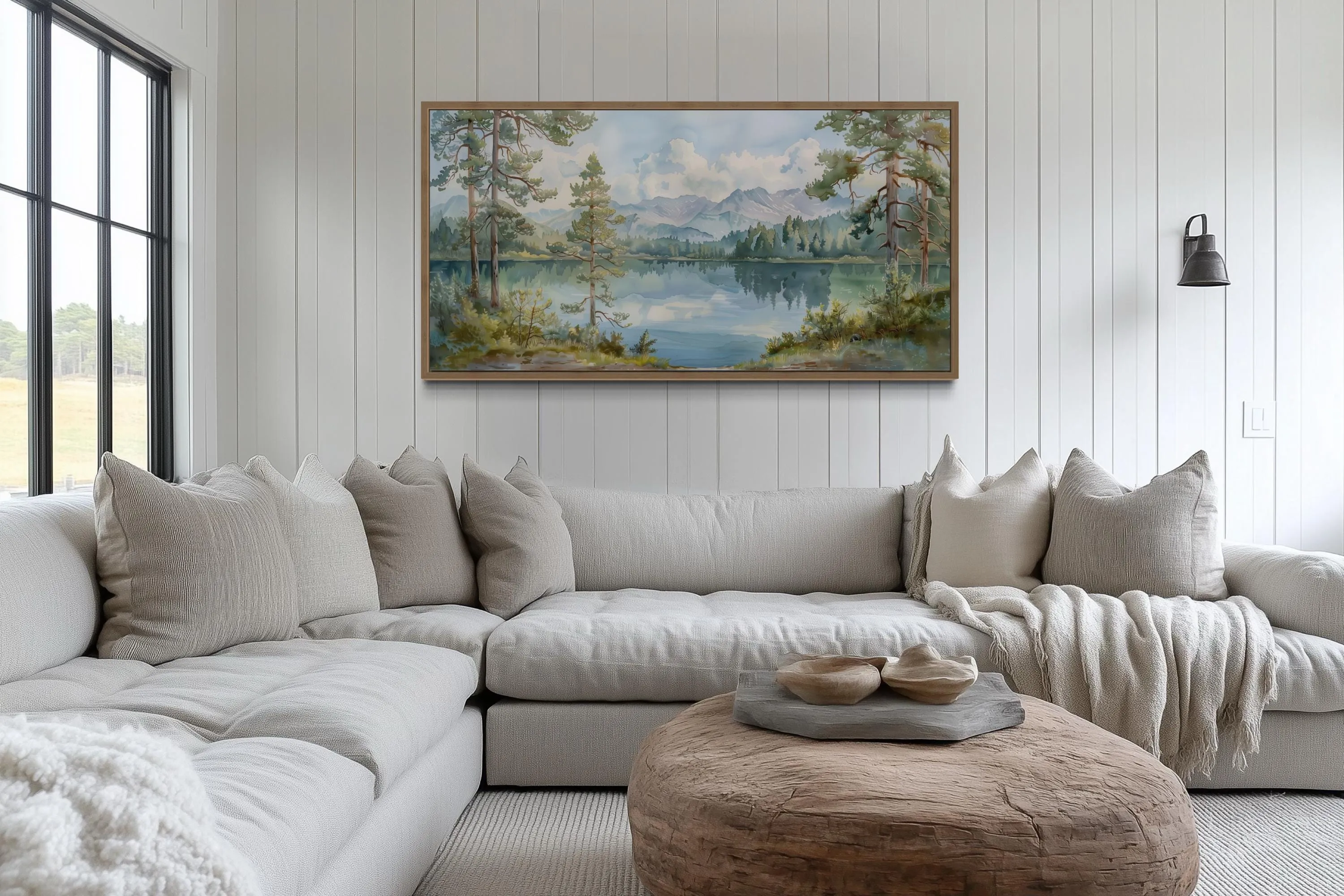 Serene Mountain Lake Landscape Framed Canvas Wall Art