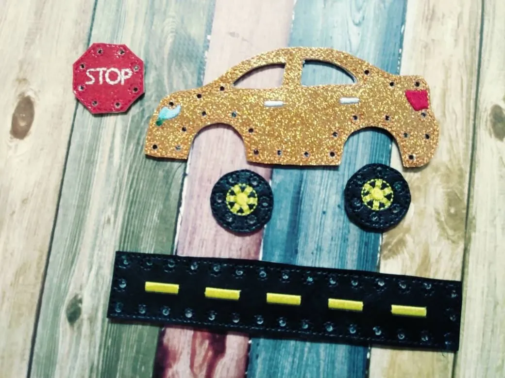 Sewing cards for kids - Car sewing card - learn to sew - busy toy - activity toy - car lacing card - learning toy - Montessori toy - quiet