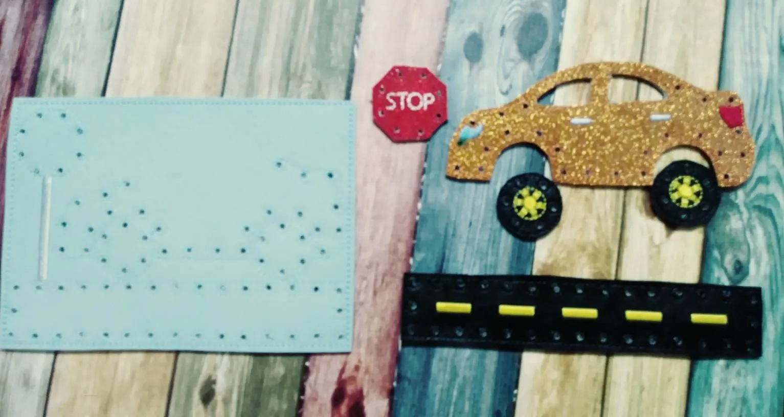 Sewing cards for kids - Car sewing card - learn to sew - busy toy - activity toy - car lacing card - learning toy - Montessori toy - quiet