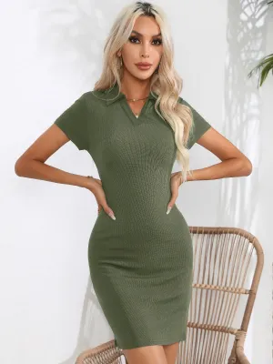 Sia Collared Short-Sleeve Bodycon Mini Dress