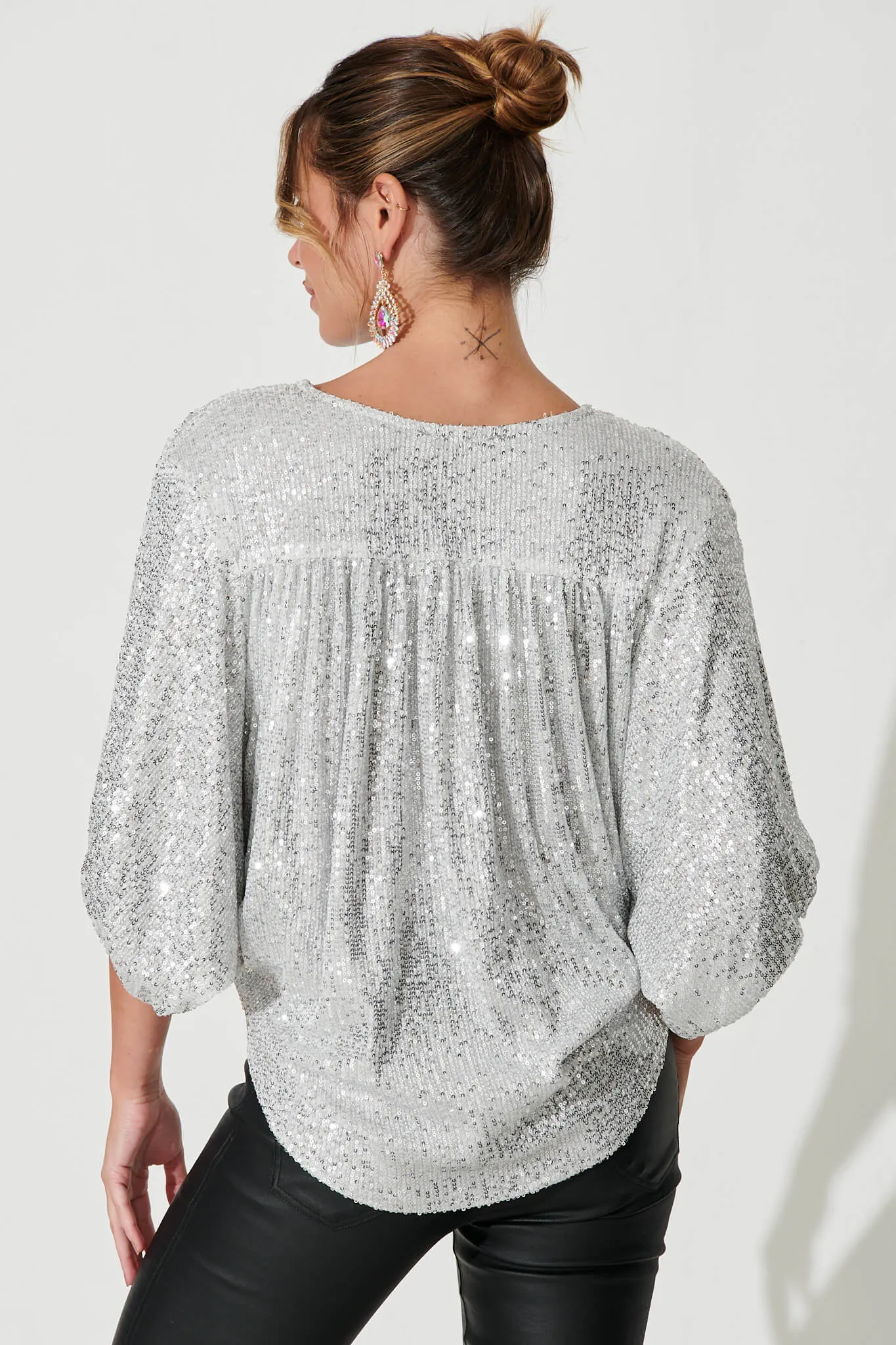 Silver Sequin Party Wrap Top