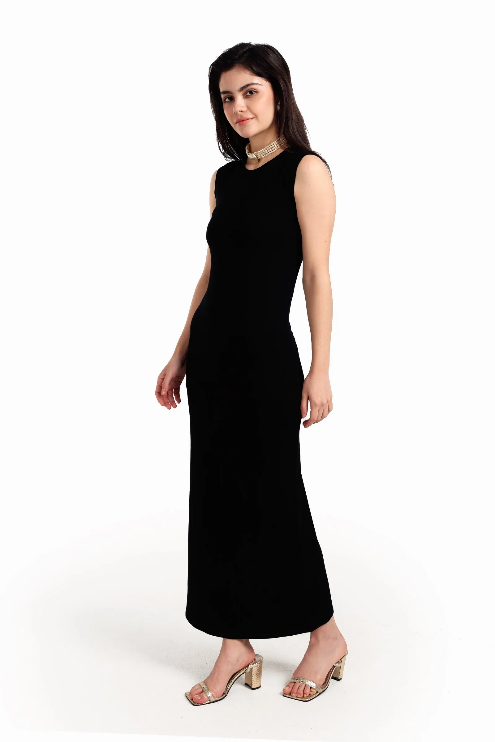 Sleeveless Dress with Back Slit