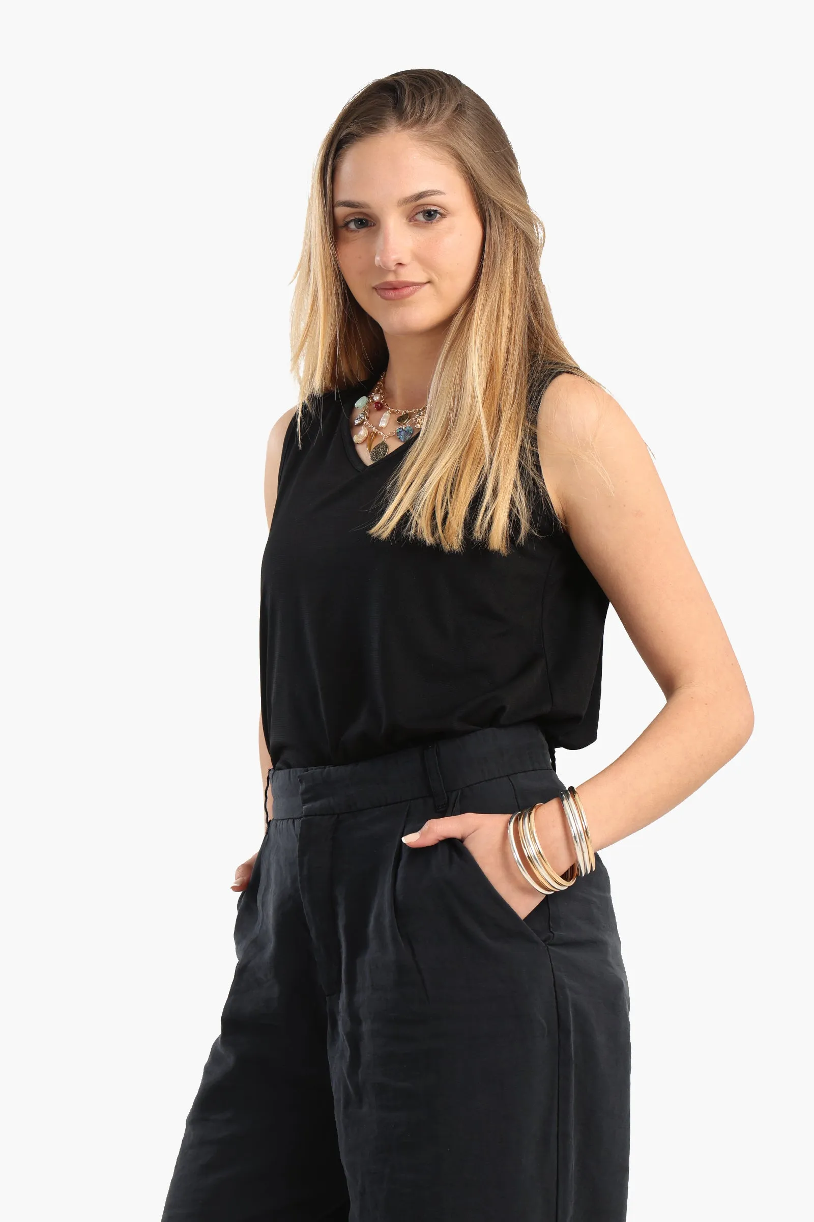 Sleeveless V-Neck Blouse