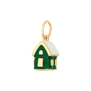 SOKOLOV - 925 Gold Plated Winter Forest House Charm, Green Enamel