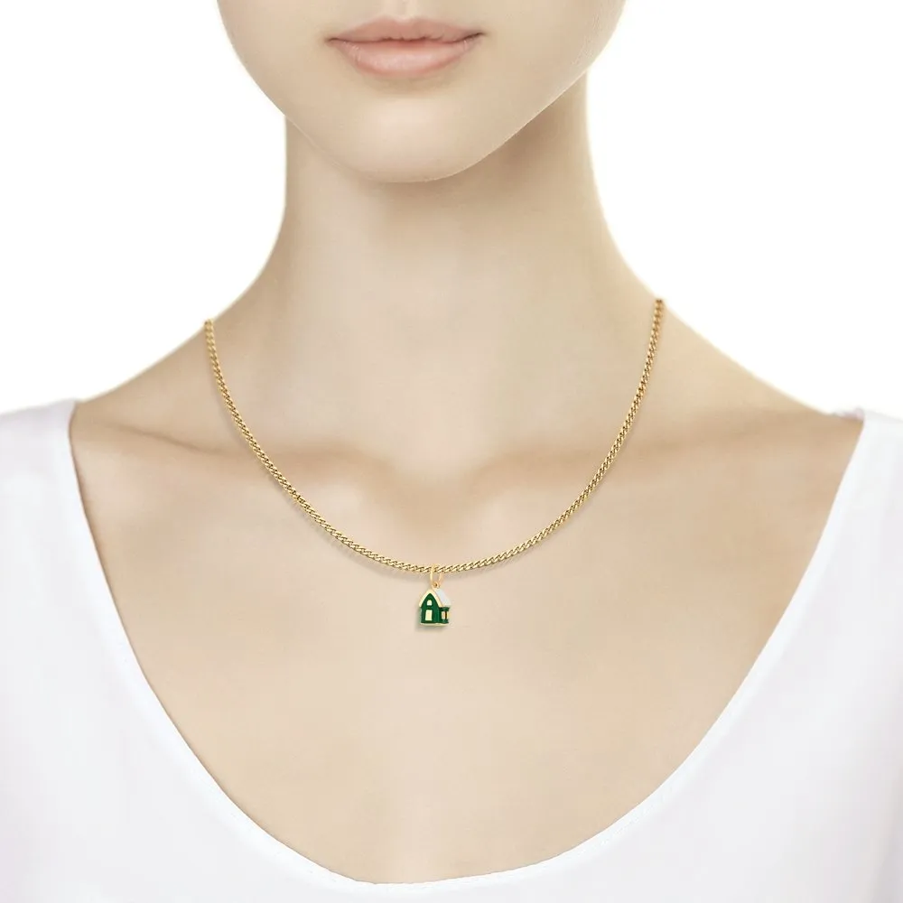 SOKOLOV - 925 Gold Plated Winter Forest House Charm, Green Enamel